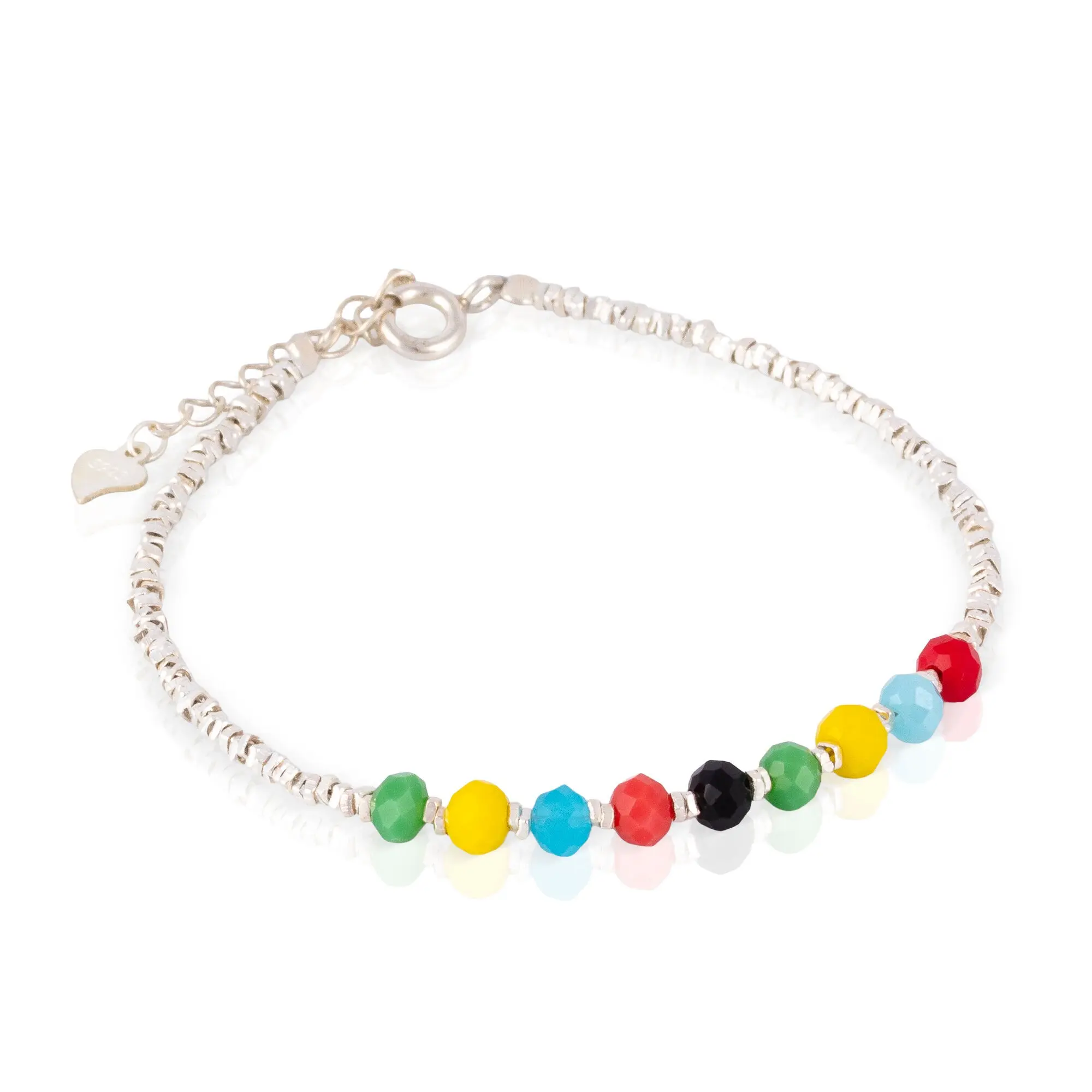 Bracelet en argent sterling 925 avec perles de cristal naturel multicolores et fermoir à ressort. Couleur : Multicolore