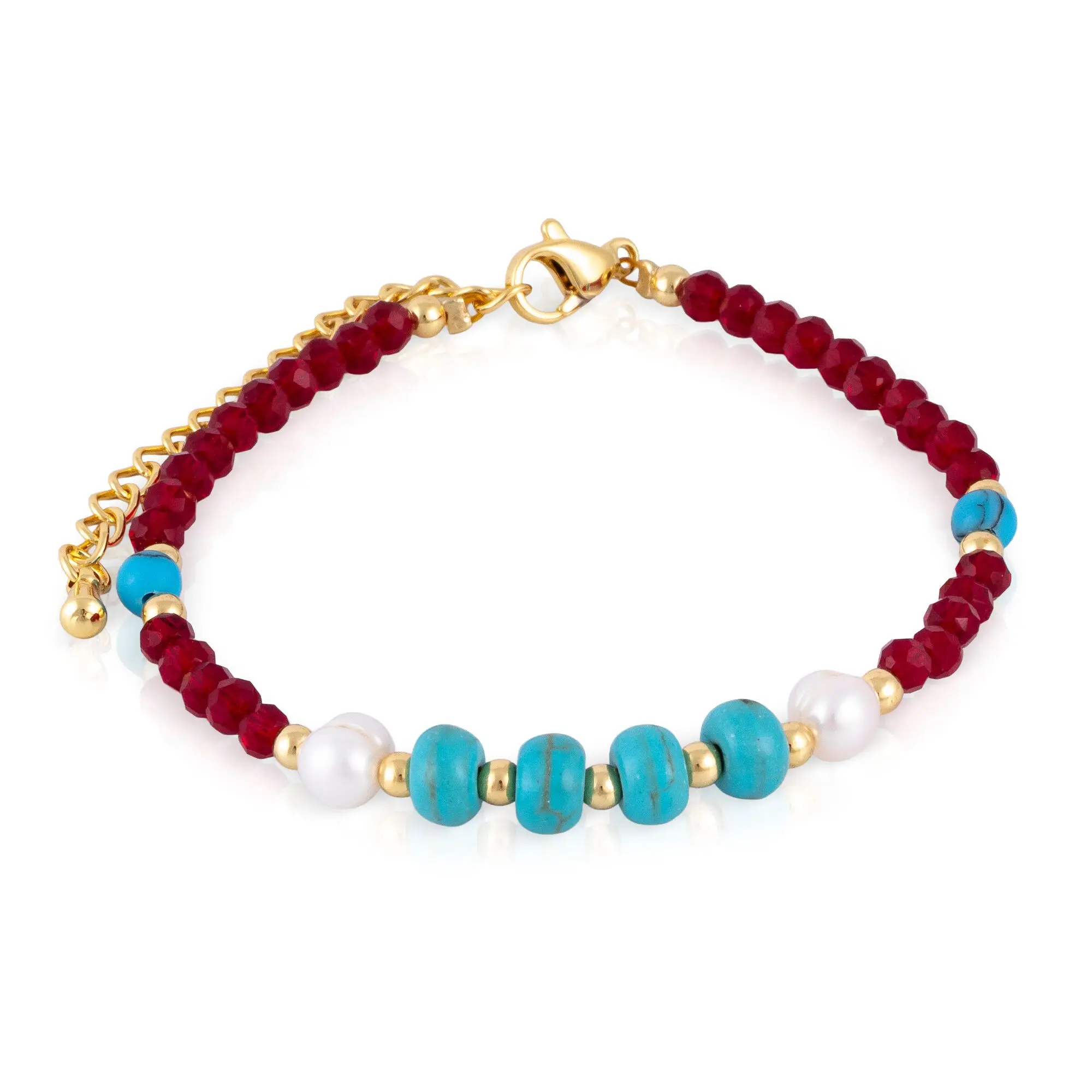 Bracelet en turquoise, cristal et perles naturelles avec fermoir mousqueton. Couleur : Multicolore