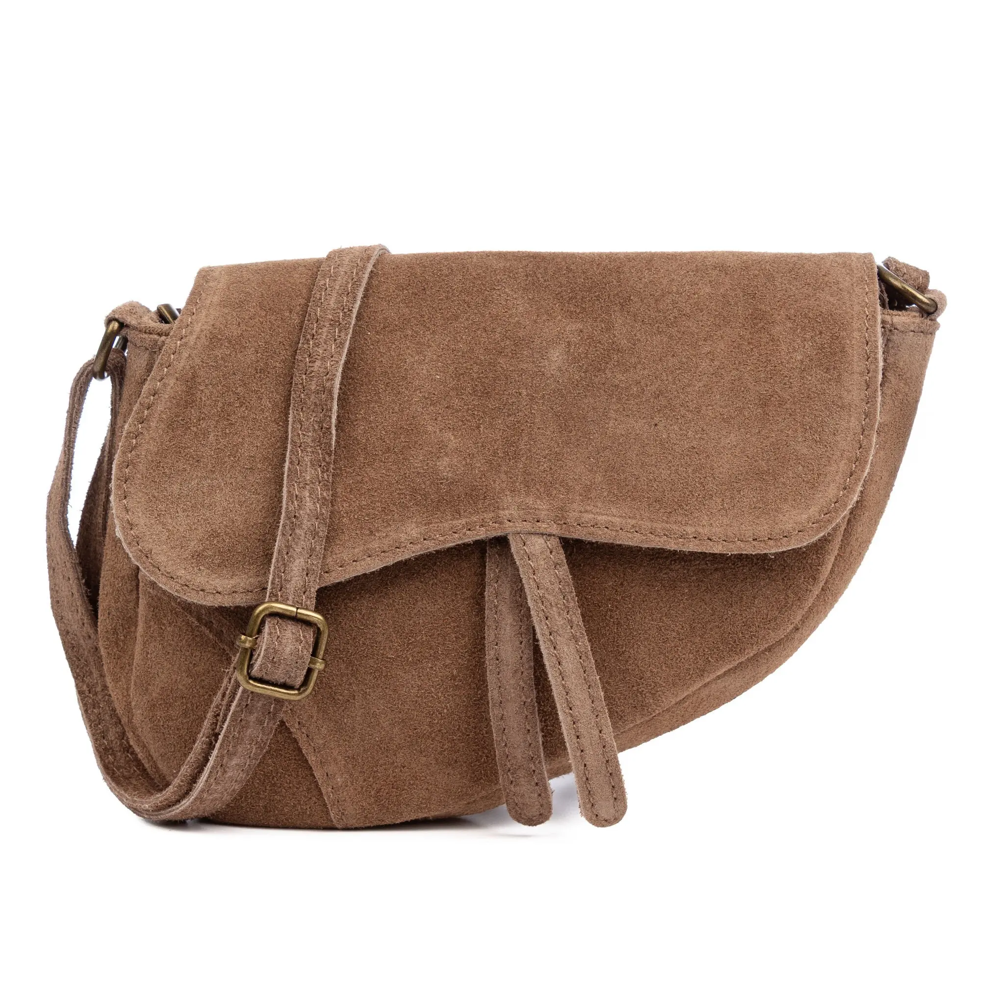 Sac à bandoulière Susanna pour femme.Cuir suédé véritable Couleur : Taupe foncé
