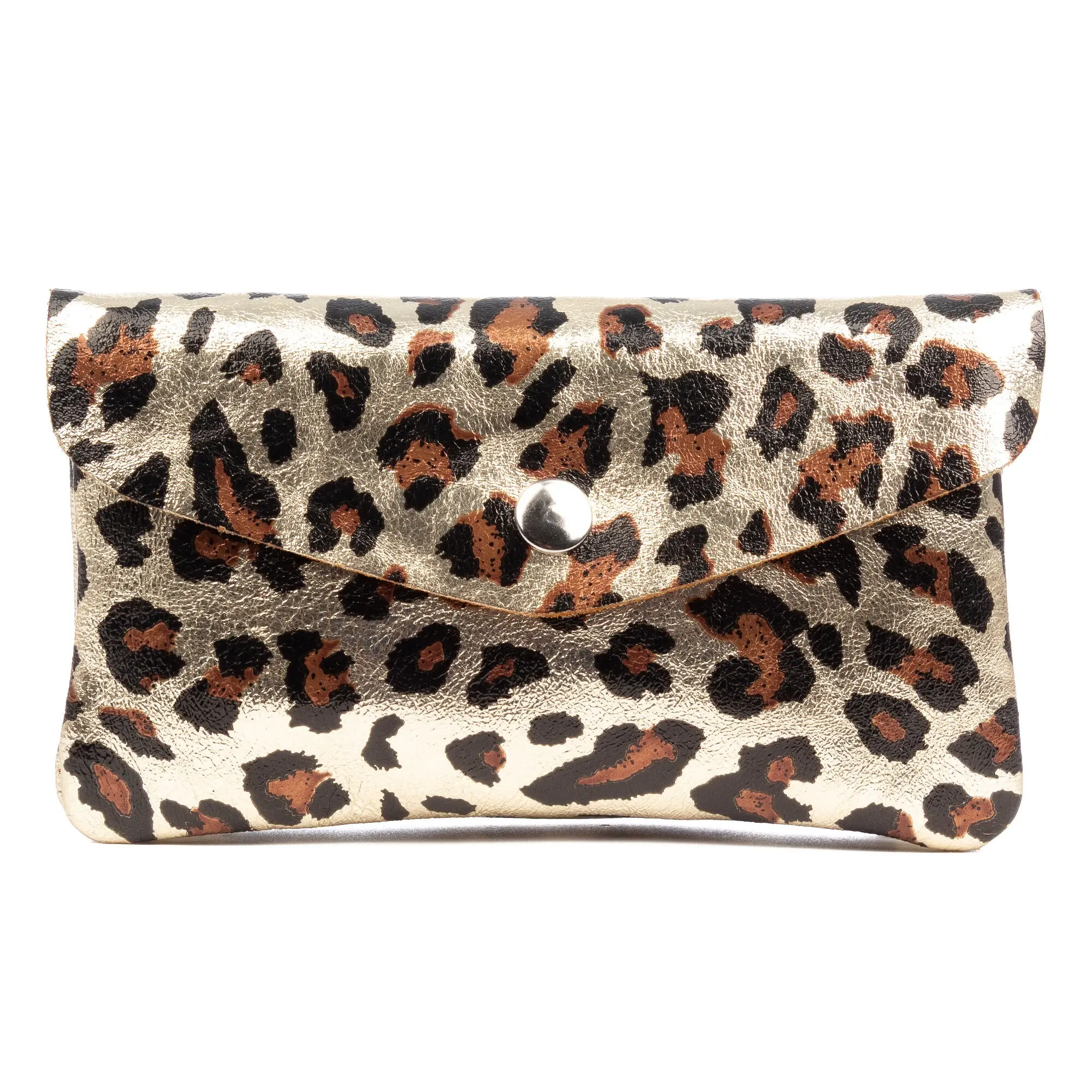 Sac à main allongé pour femme Alseno. Cuir véritable suédé, motif imprimé léopard, laqué brillant.