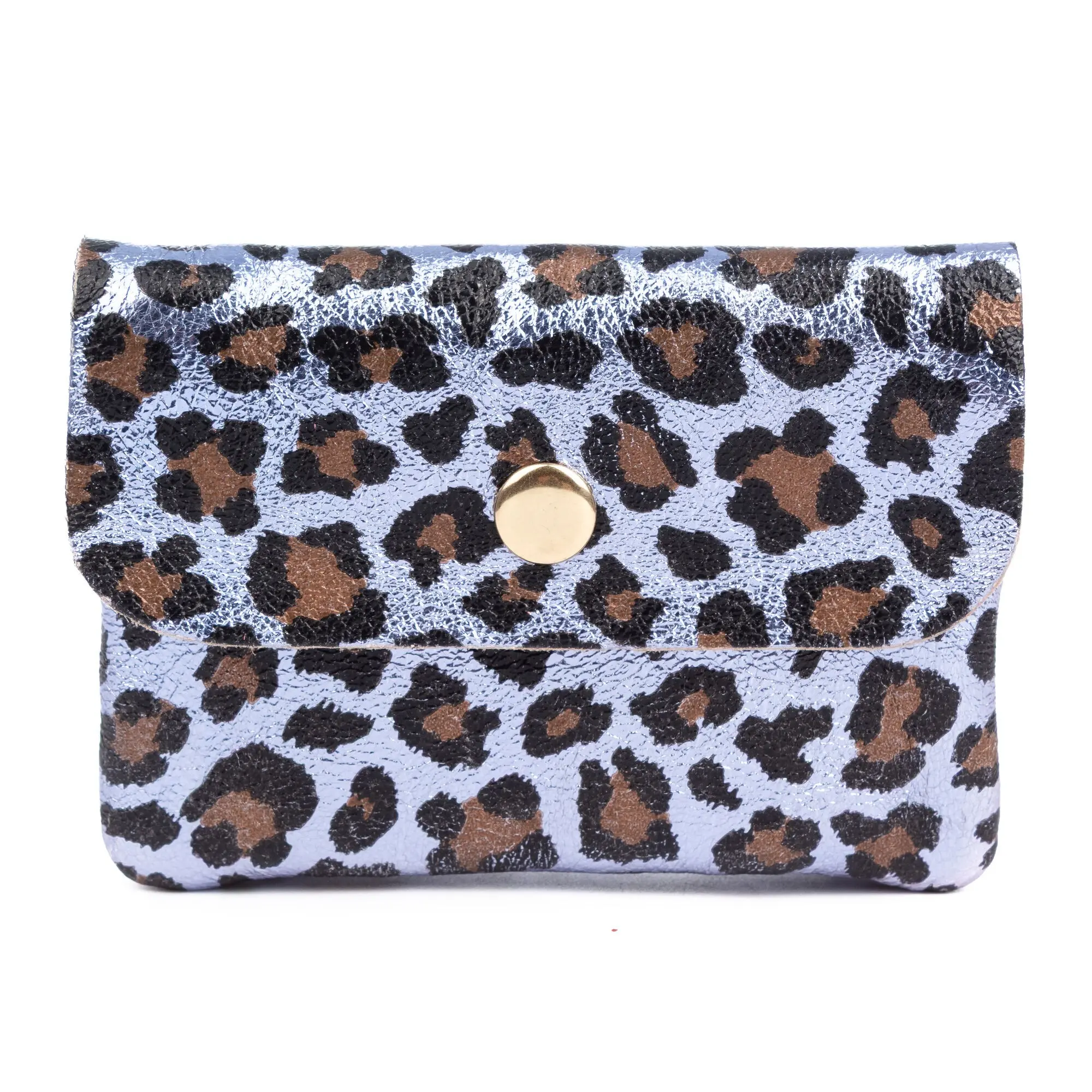 Porte-monnaie femme Alpignano. Cuir véritable suédé, motif imprimé léopard, laqué brillant.