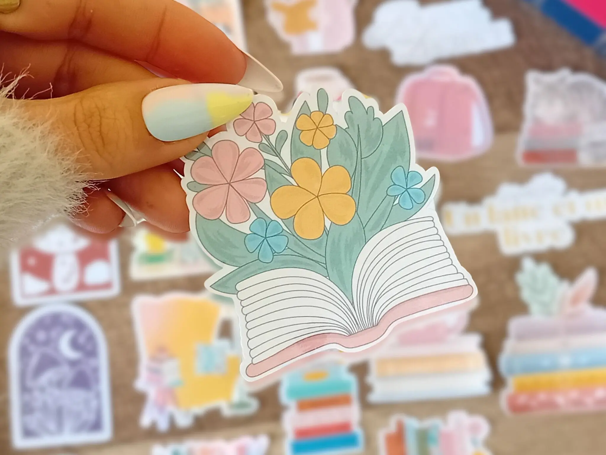 Waterproof Holographic Sticker - Floral Book