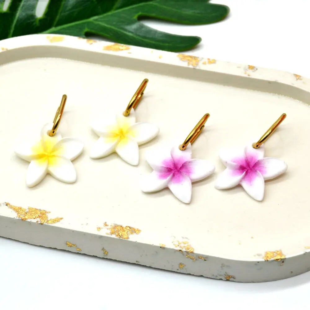 Handcrafted Frangipani Earrings: Resin & Gold Plated Hoop Earrings