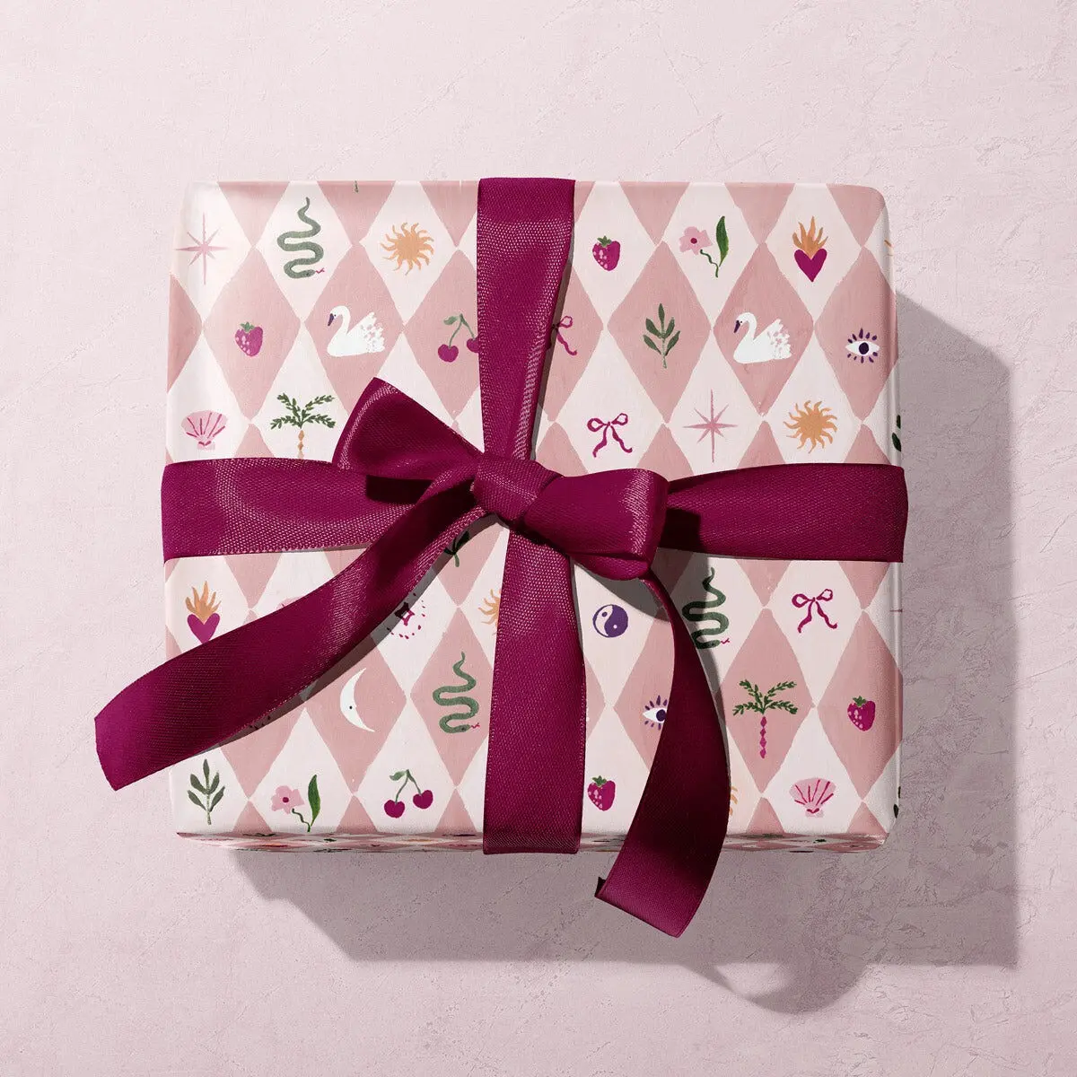 Blush Harlequin Gift Wrap | Feminine Wrapping Paper Sheets