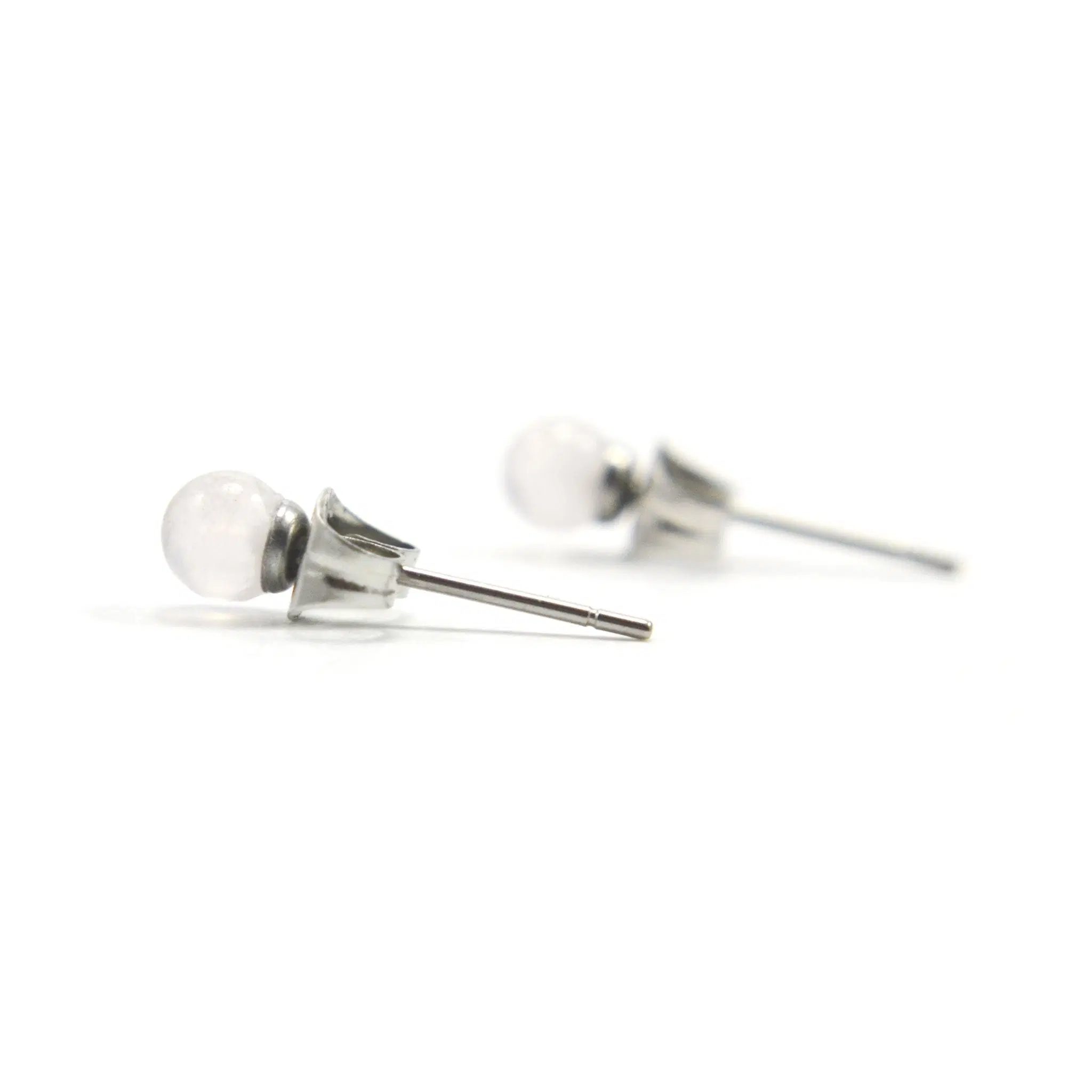 Rose Quartz Gemstone Stud Earrings 4mm, Hypoallergenic Surgical Steel Studs For Sensitive Ears