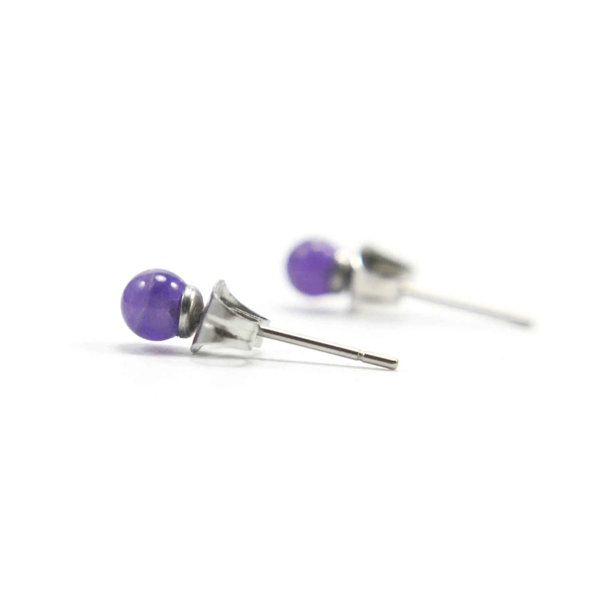 Amethyst Gemstone Stud Earrings 4mm, Hypoallergenic Surgical Steel Studs For Sensitive Ears