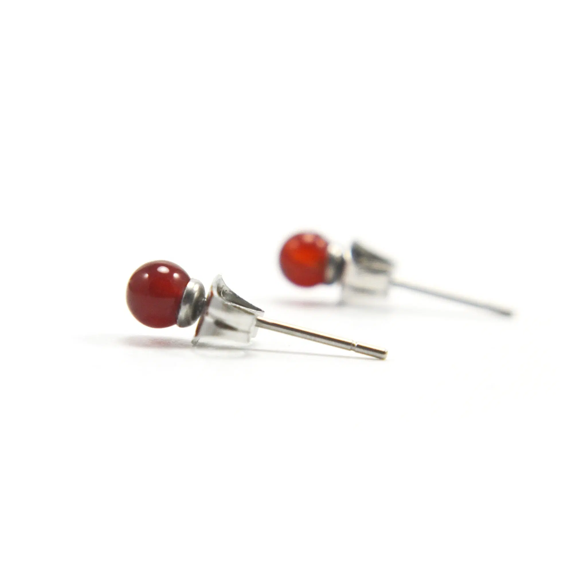 Carnelian Gemstone Stud Earrings 4mm, Hypoallergenic Surgical Steel Studs For Sensitive Ears