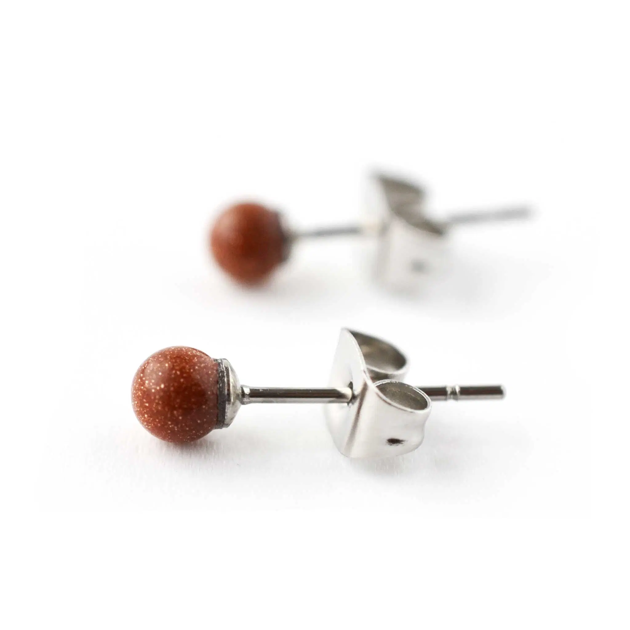 Goldstone Gemstone Stud Earrings 4mm, Hypoallergenic Surgical Steel Studs For Sensitive Ears