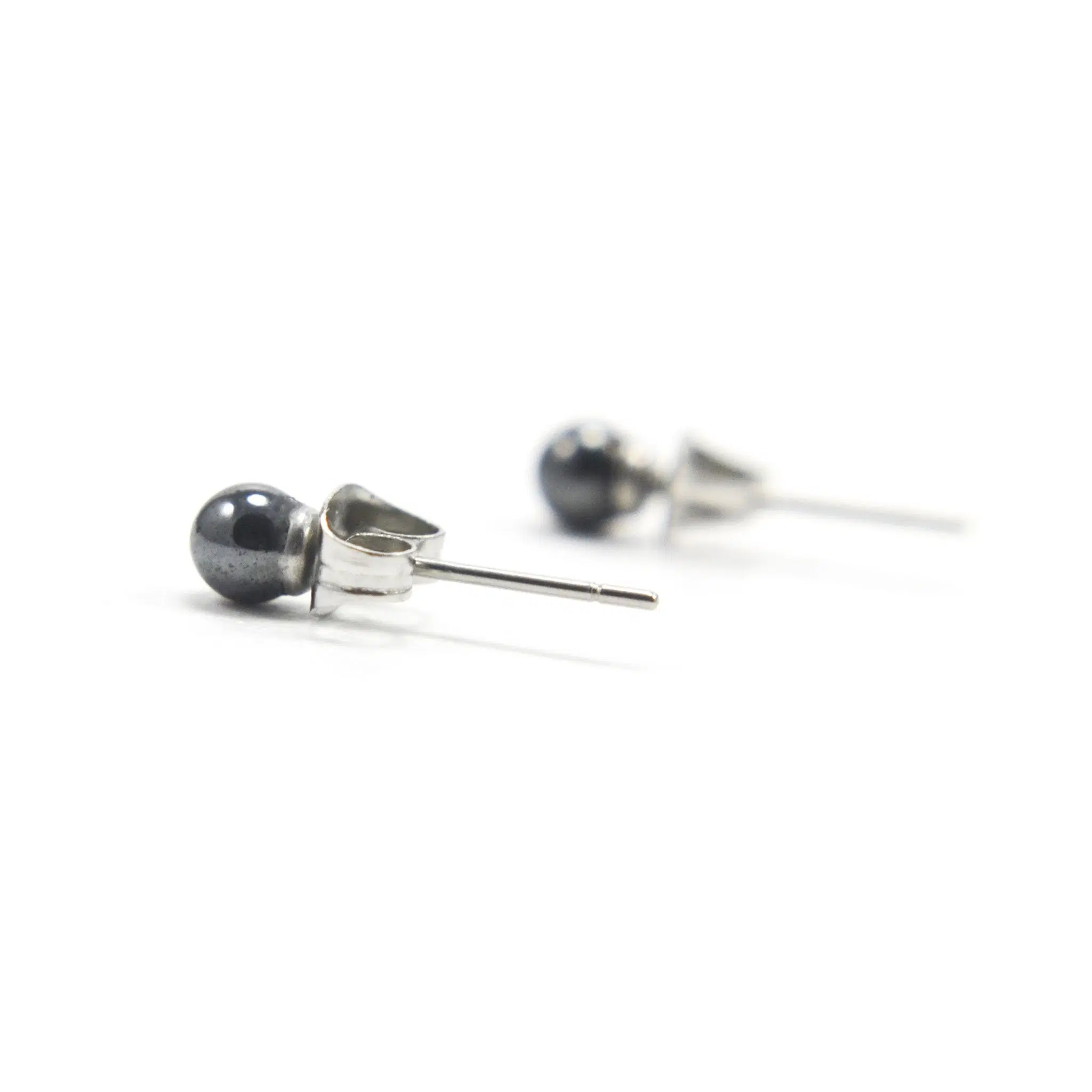 Hematite Gemstone Stud Earrings 4mm, Hypoallergenic Surgical Steel Studs For Sensitive Ears