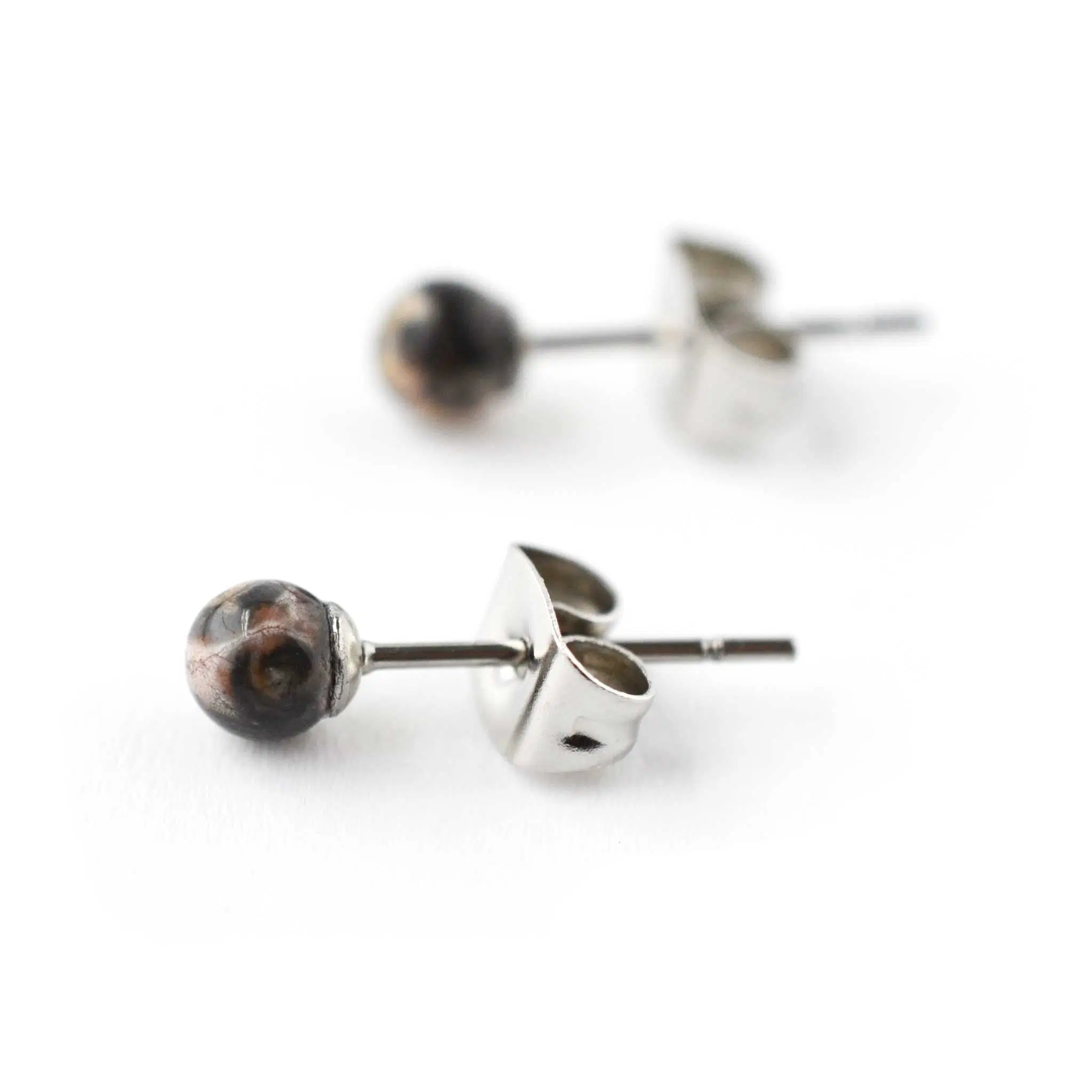 Leopardskin Jasper Gemstone Stud Earrings 4mm, Hypoallergenic Surgical Steel Studs For Sensitive Ears