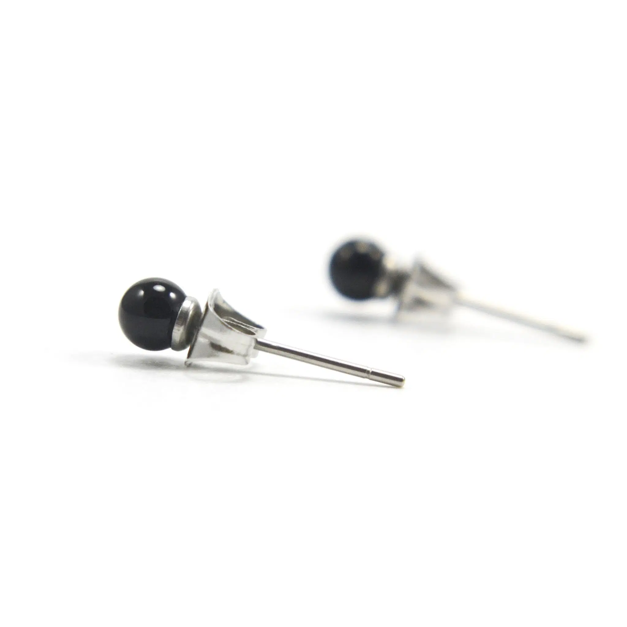 Onyx Gemstone Stud Earrings 4mm, Hypoallergenic Surgical Steel Studs For Sensitive Ears