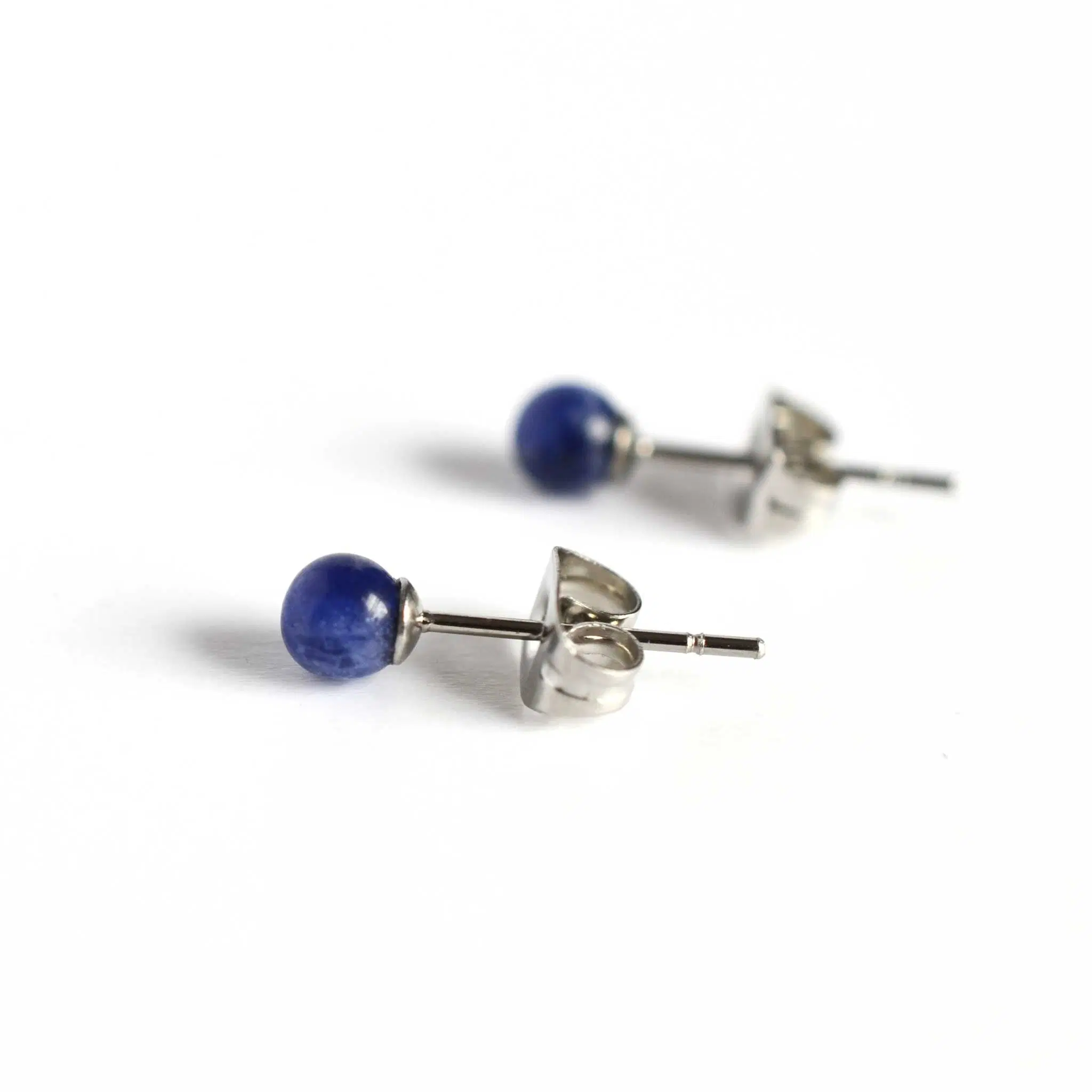 Sodalite Gemstone Stud Earrings 4mm, Hypoallergenic Surgical Steel Studs For Sensitive Ears