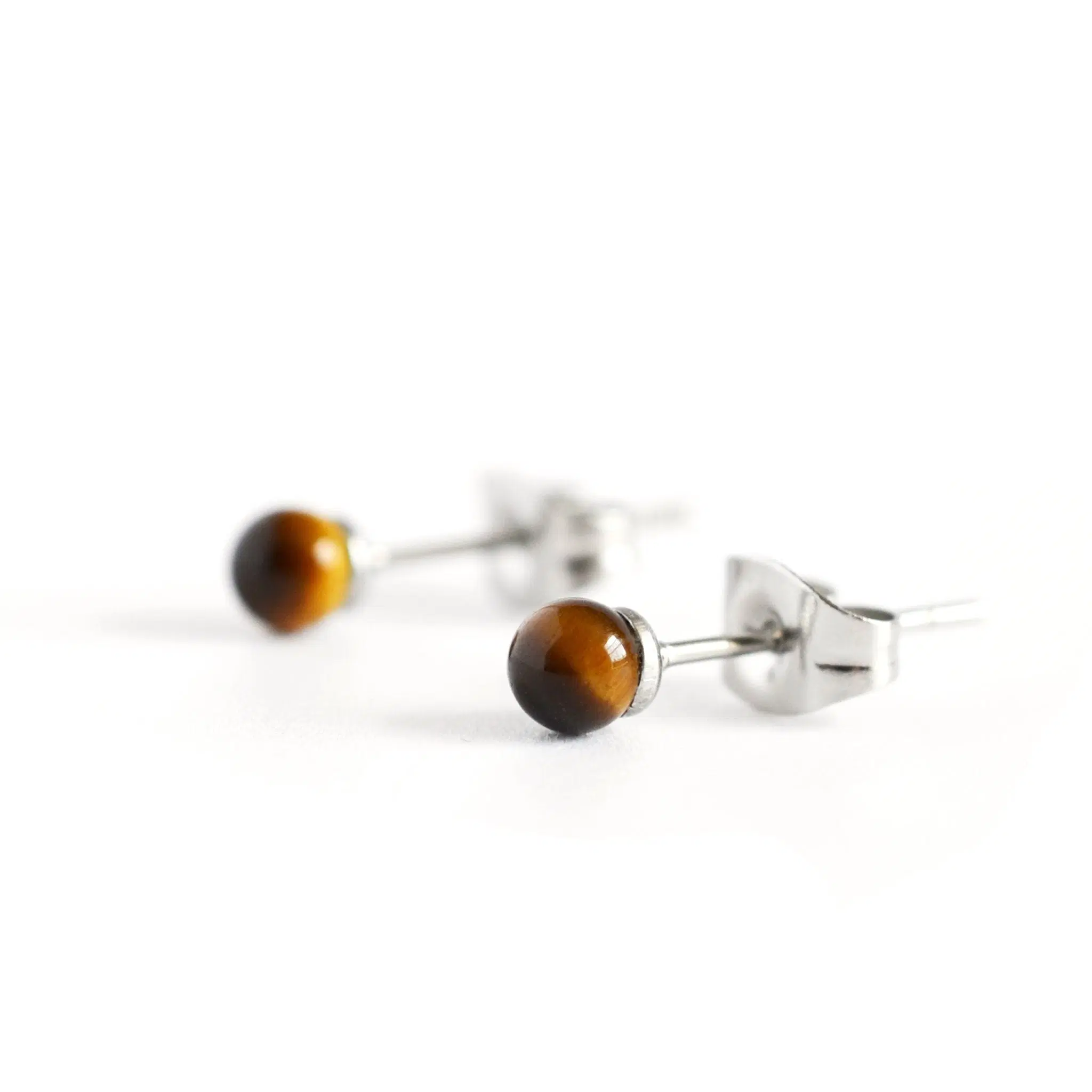 Tigers Eye Gemstone Stud Earrings 4mm, Hypoallergenic Surgical Steel Studs For Sensitive Ears