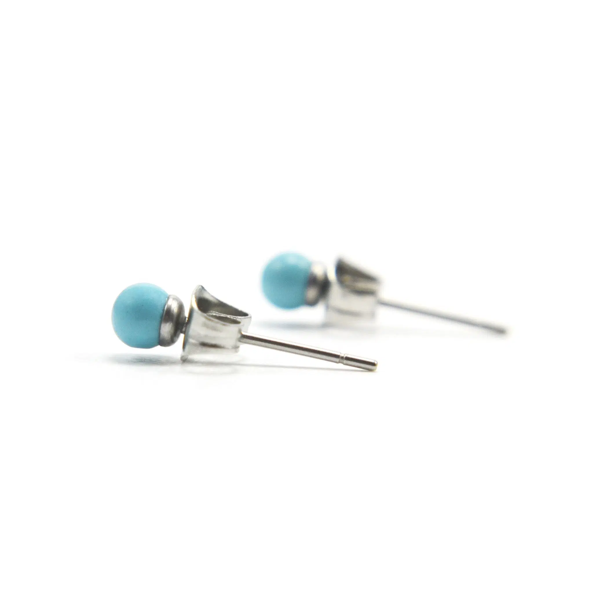 Turquoise Gemstone Stud Earrings 4mm, Hypoallergenic Surgical Steel Studs For Sensitive Ears