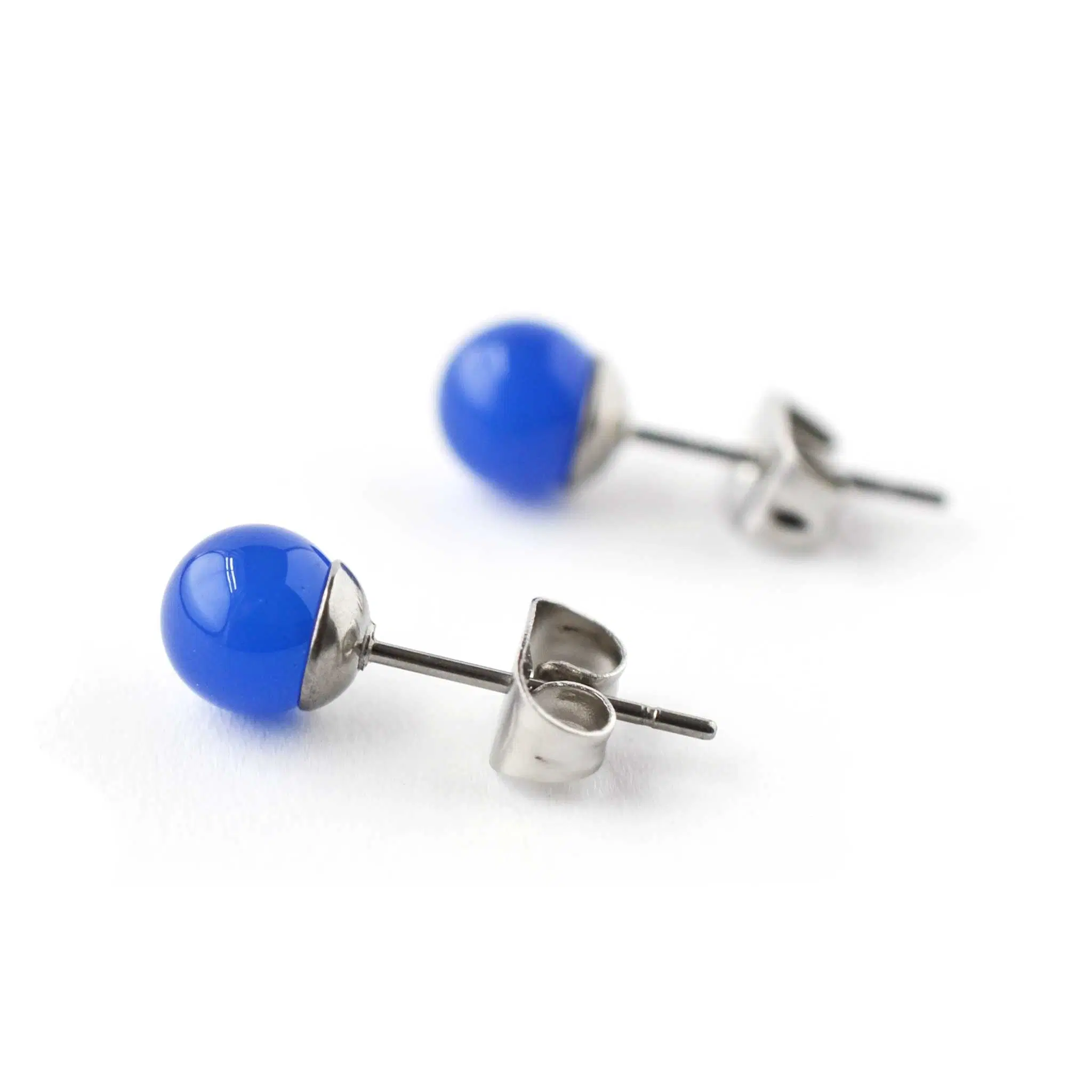 6mm Blue Onyx Stud Earrings, Hypoallergenic Surgical Steel Gemstone Studs