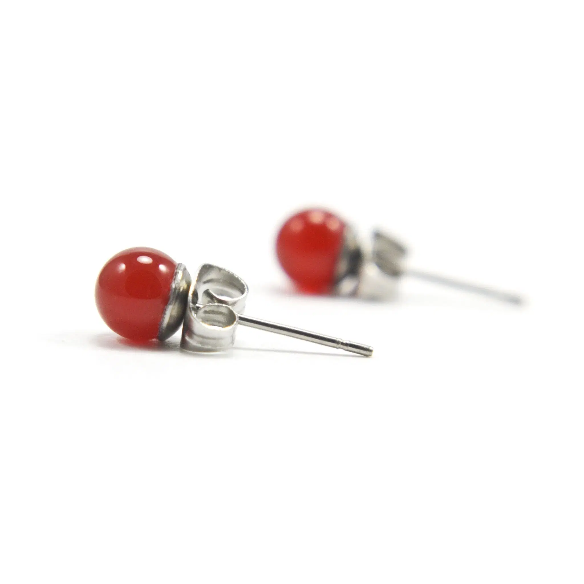 6mm Carnelian Stud Earrings, Hypoallergenic Surgical Steel Gemstone Studs