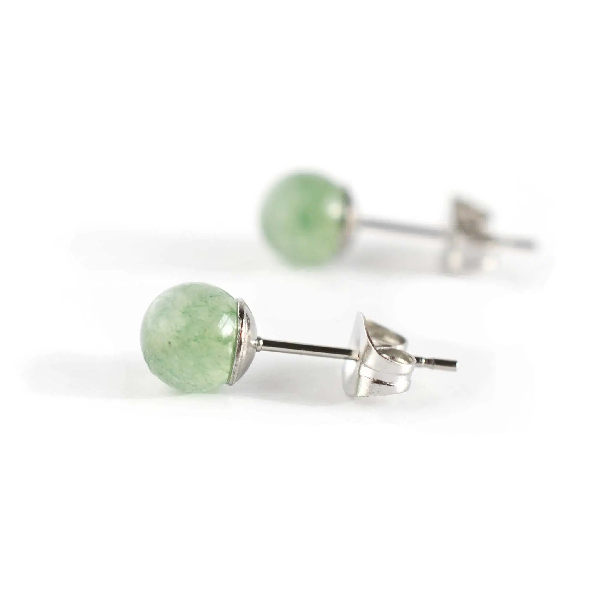 6mm Green Aventurine Stud Earrings, Hypoallergenic Surgical Steel Gemstone Studs