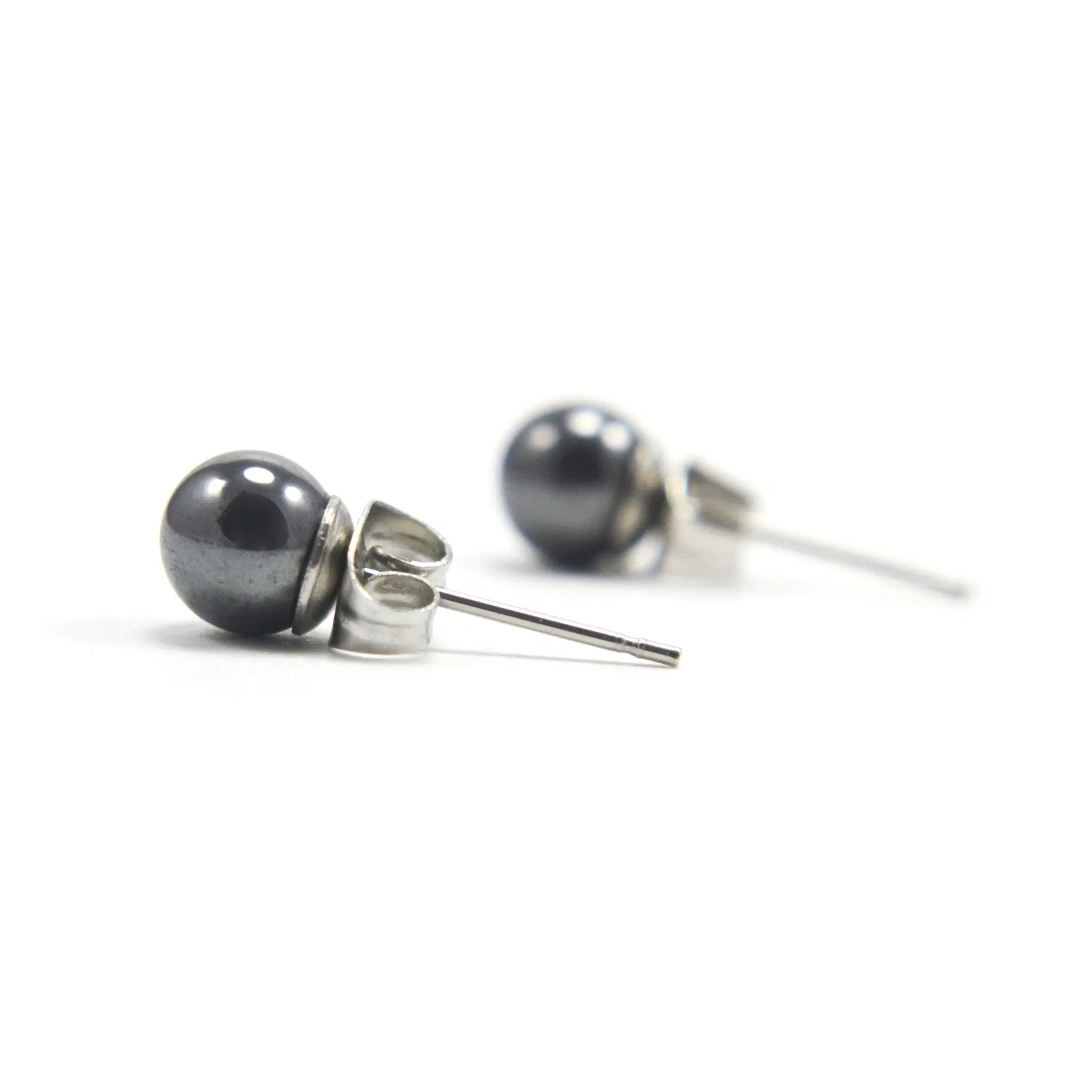 6mm Hematite Stud Earrings, Hypoallergenic Surgical Steel Gemstone Studs