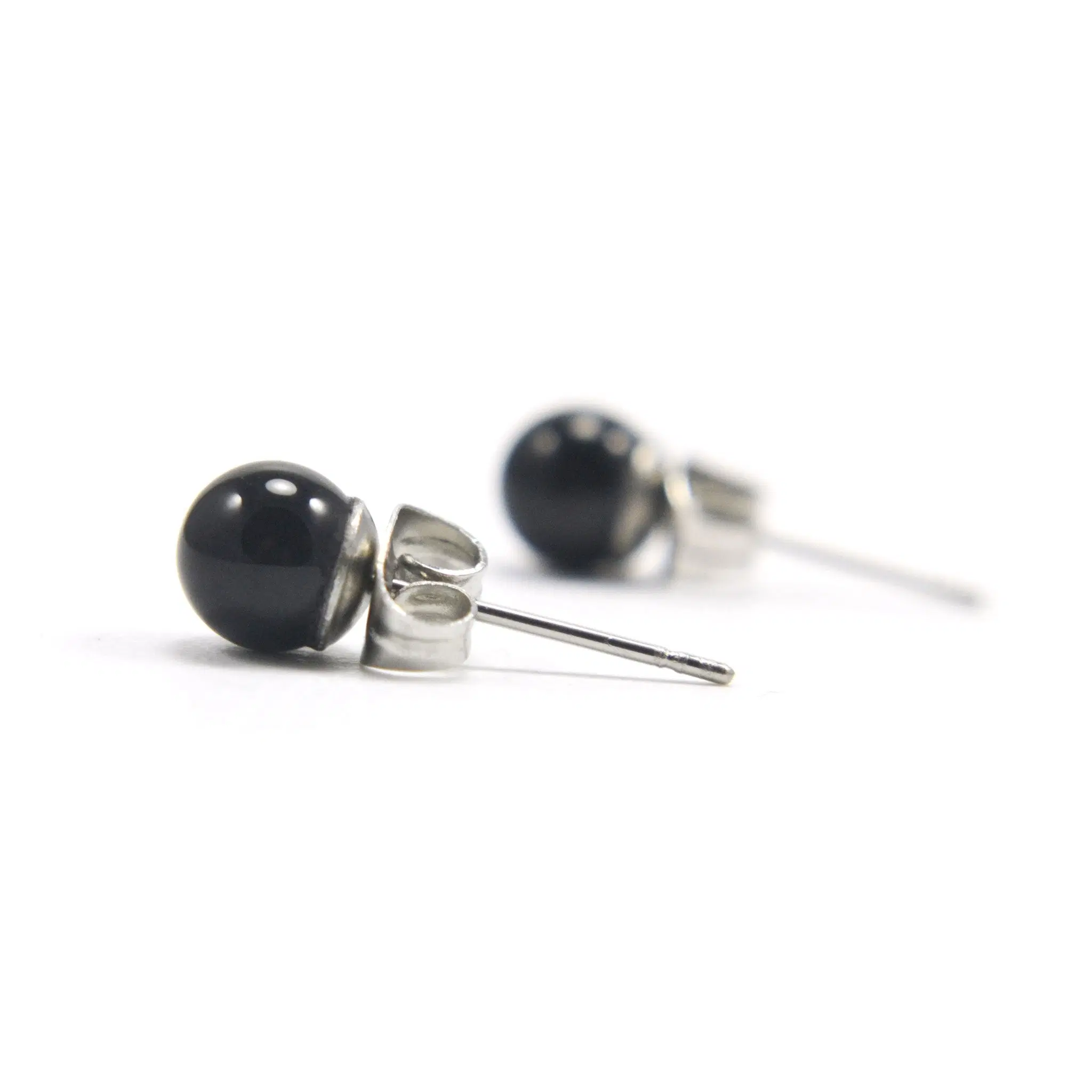 6mm Onyx Stud Earrings, Hypoallergenic Surgical Steel Gemstone Studs