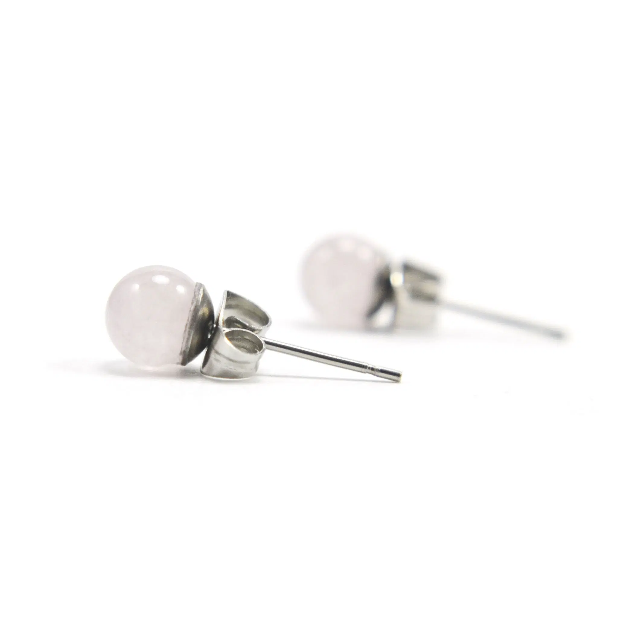 6mm Rose Quartz Stud Earrings, Hypoallergenic Surgical Steel Gemstone Studs