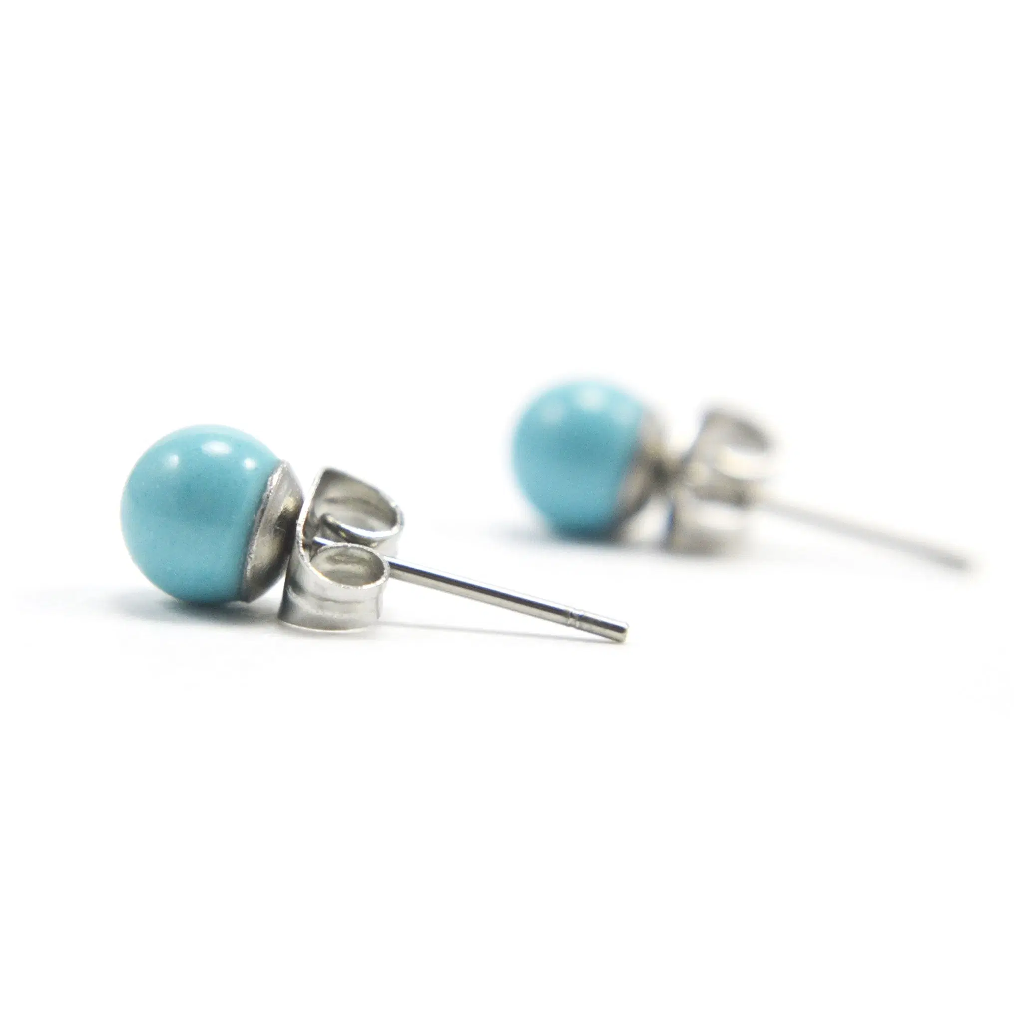 6mm Turquoise Stud Earrings, Hypoallergenic Surgical Steel Gemstone Studs