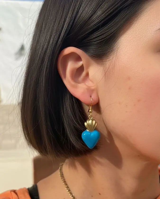 Boucles d'oreille coeur bleu