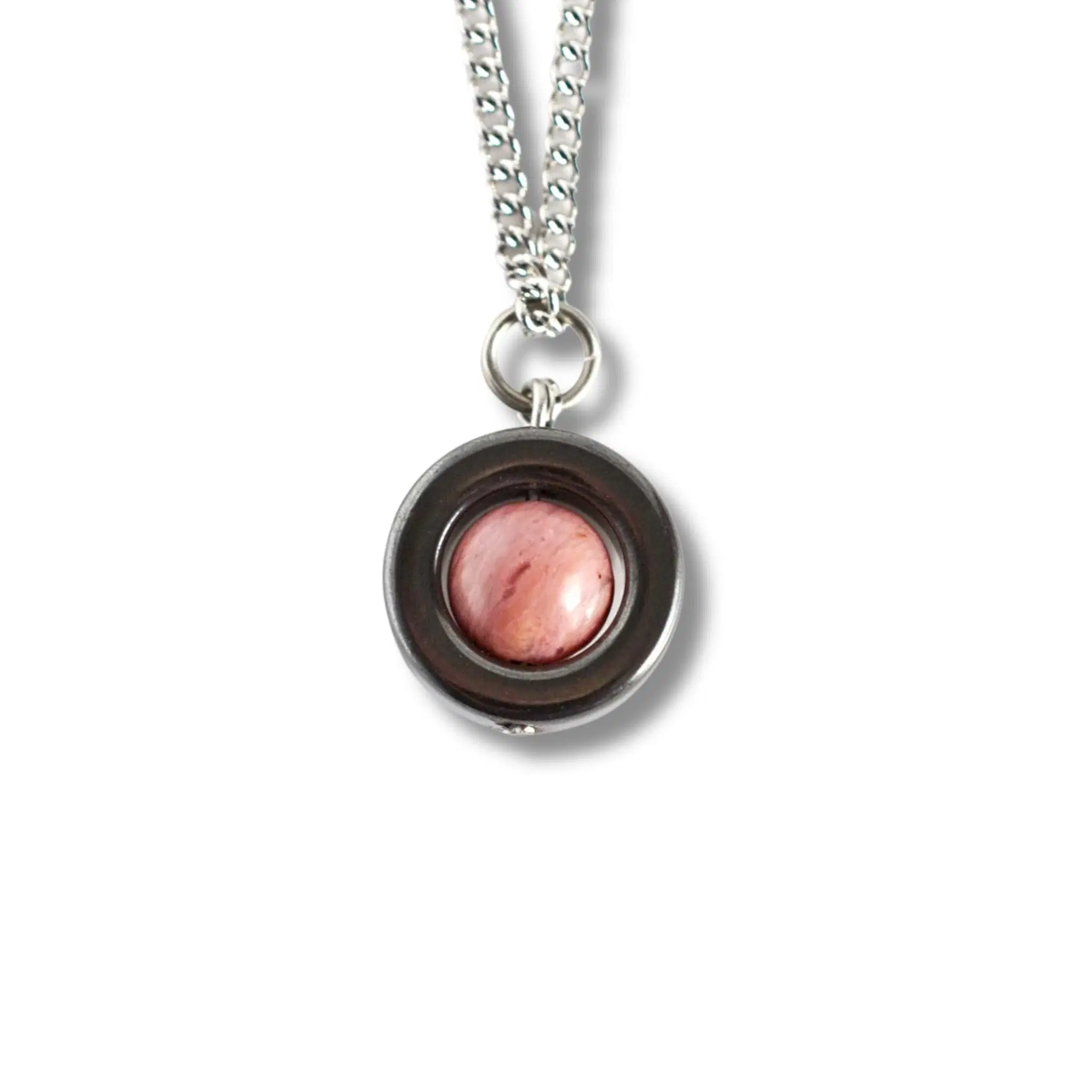 Rhodonite Gemstone Spinner Necklace, Calming Hypoallergenic Fidget Jewellery For Women