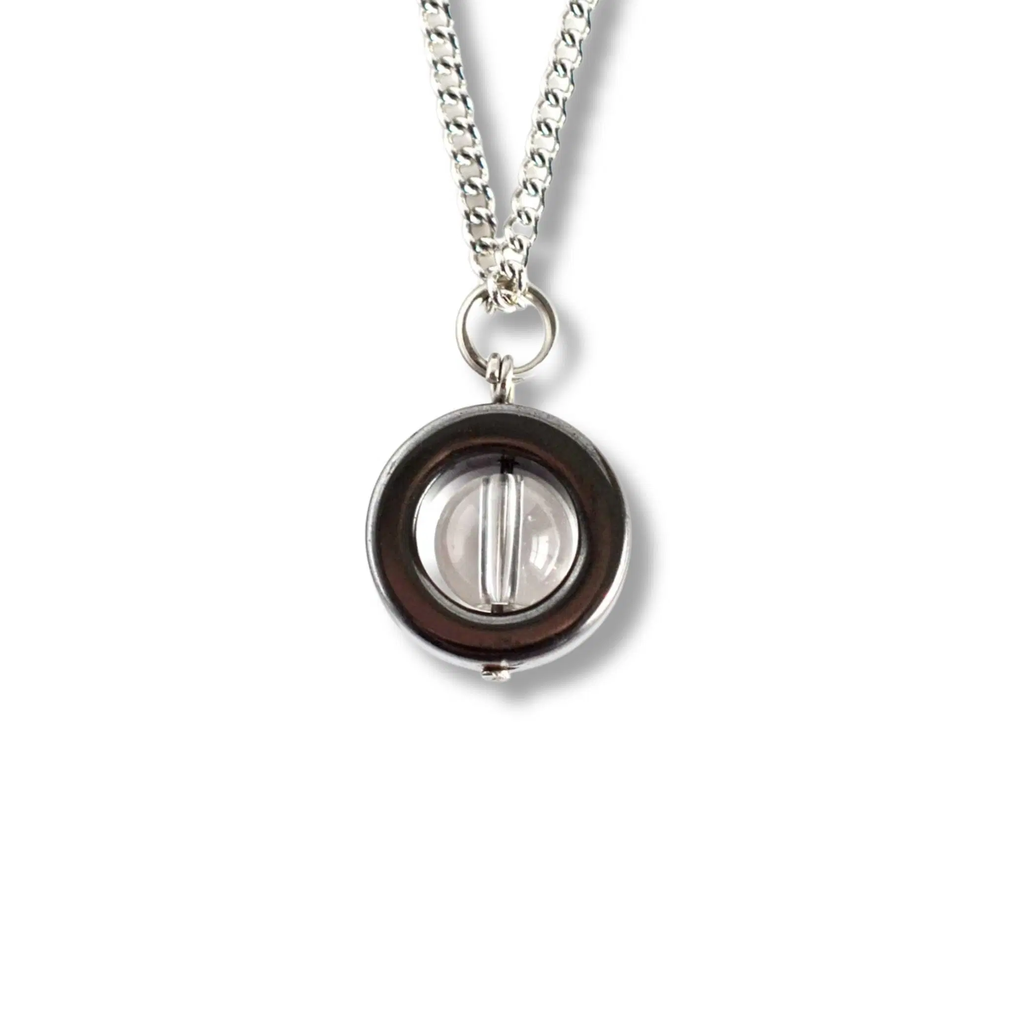 Rock Crystal Gemstone Spinner Necklace, Calming Hypoallergenic Fidget Jewellery For Women