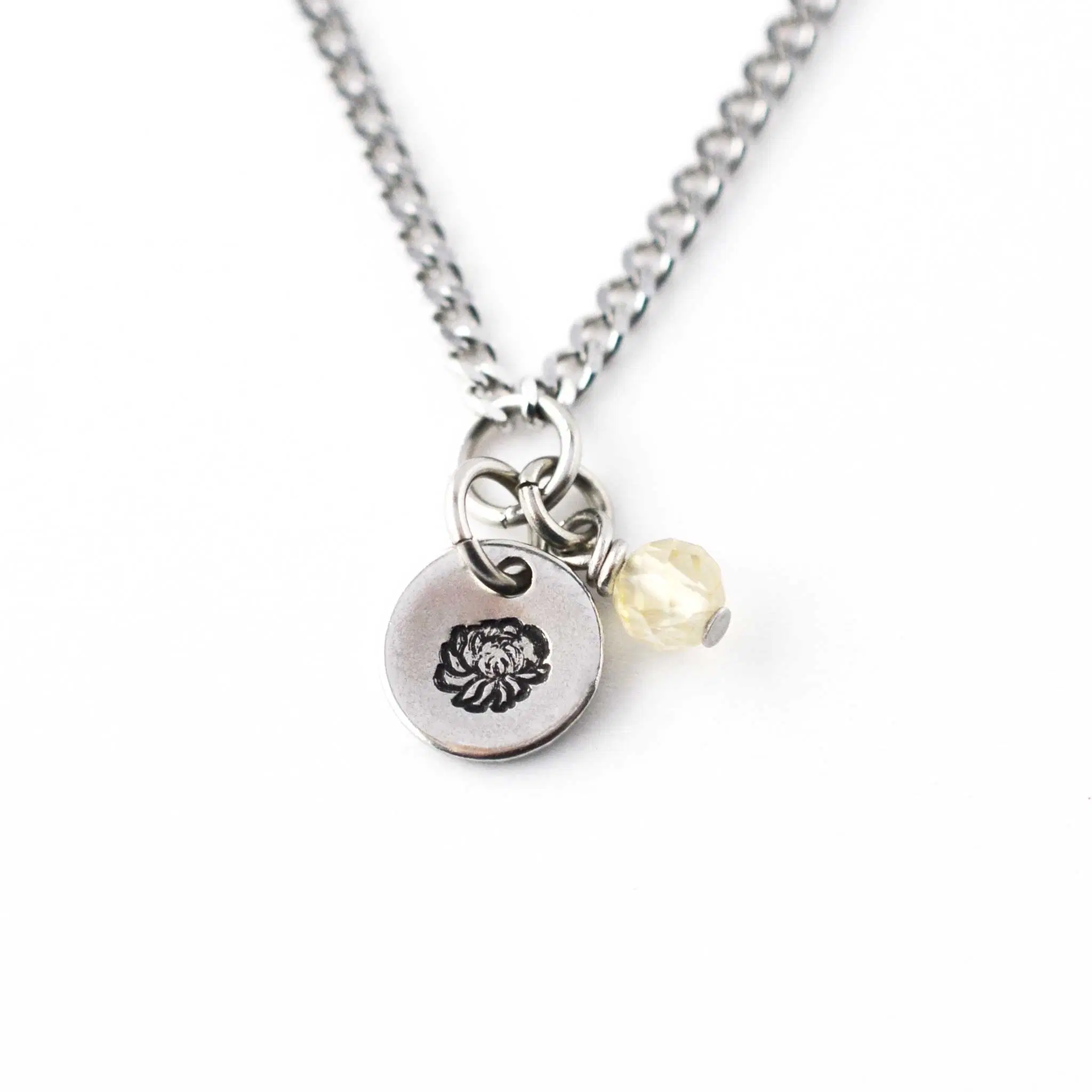 November Birthflower & Birthstone Necklace, Chrysanthemum & Citrine, Handmade Personalised Jewellery