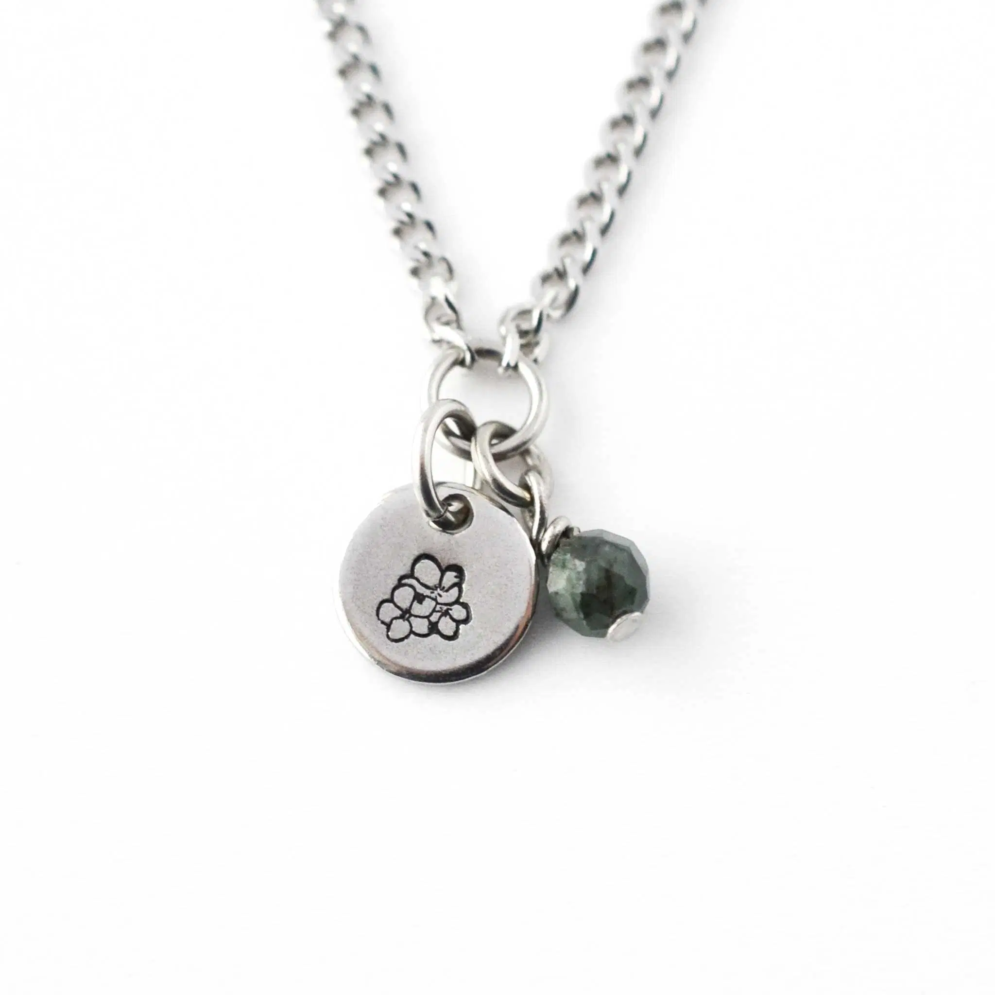 May Birthflower & Birthstone Necklace, Hawthorn & Emerald, Handmade Personalised Jewellery