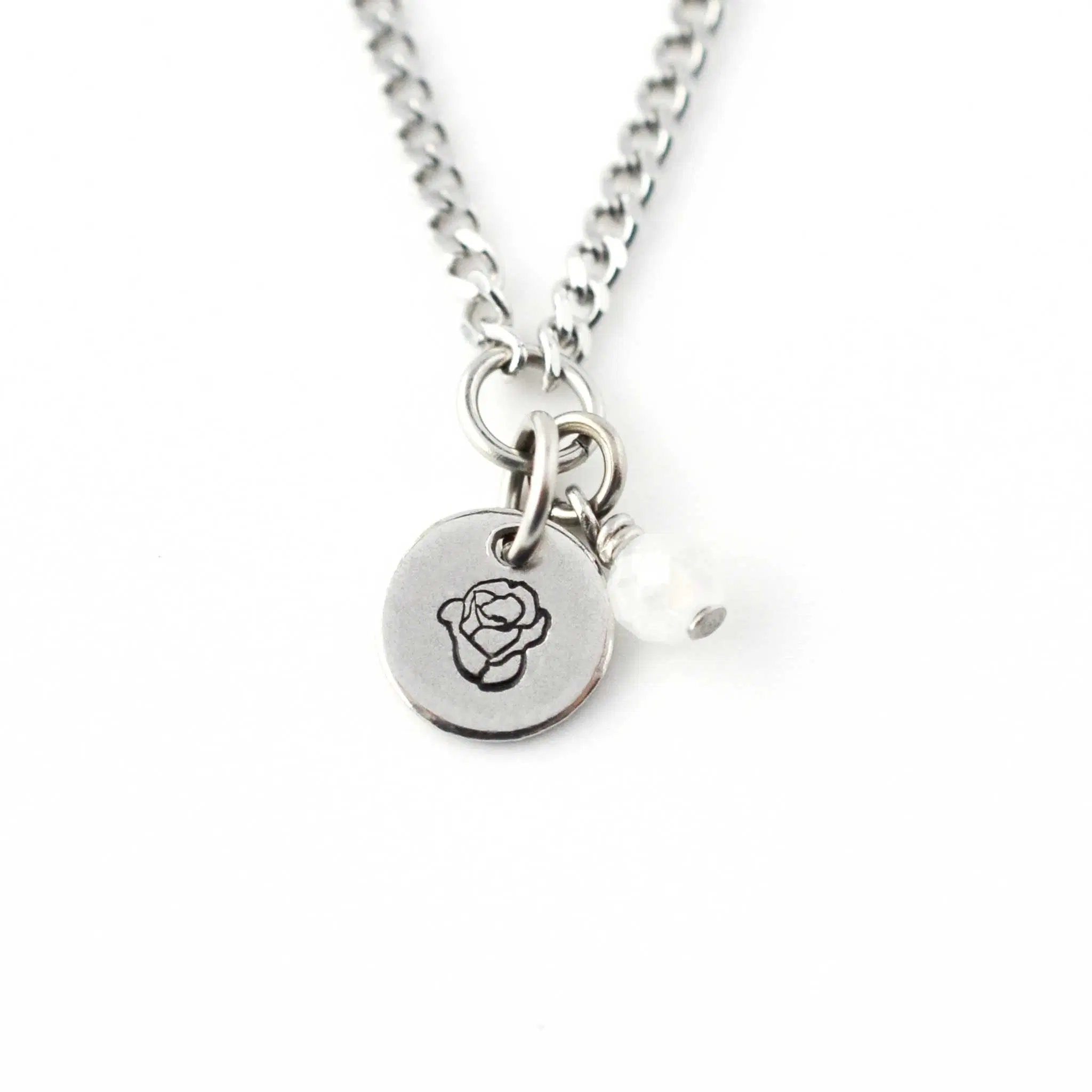 June Birthflower & Birthstone Necklace, Rose & Moonstone, Handmade Personalised Jewellery