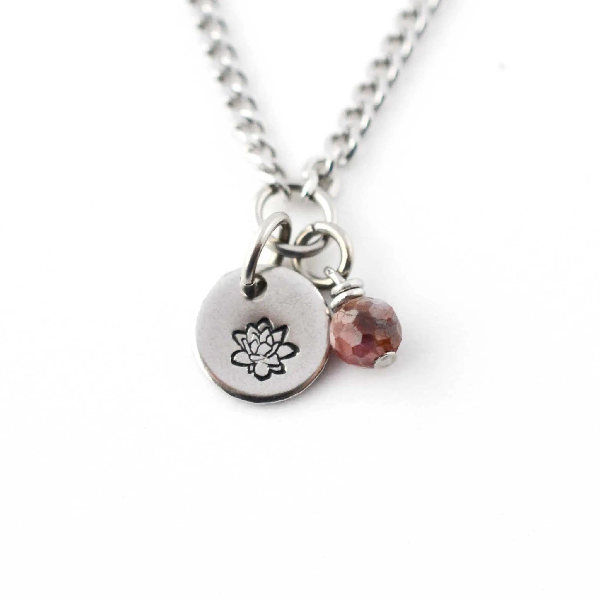 July Birthflower & Birthstone Necklace, Lotus Flower & Ruby, Handmade Personalised Jewellery