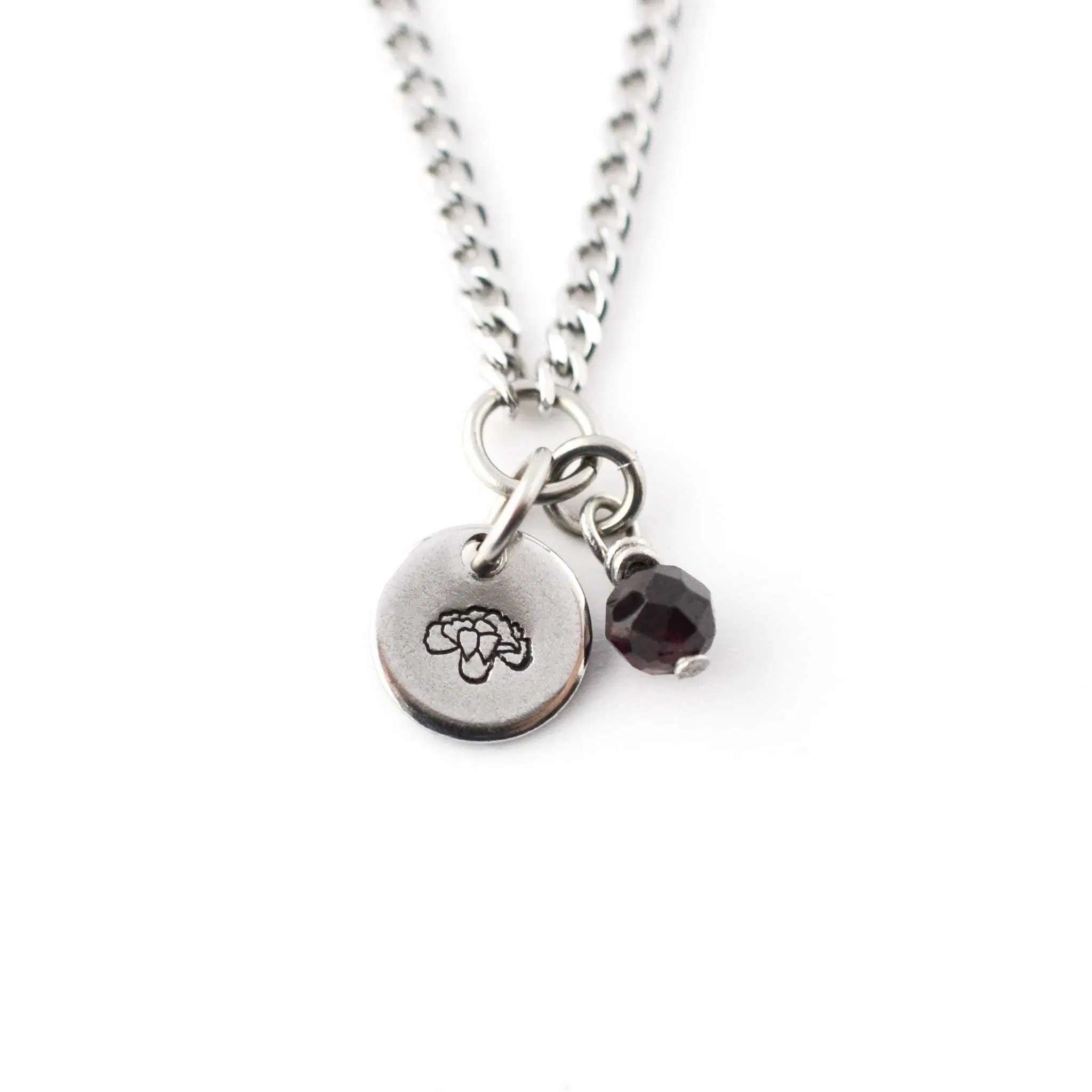 January Birthflower & Birthstone Necklace, Carnation & Garnet, Handmade Personalised Jewellery