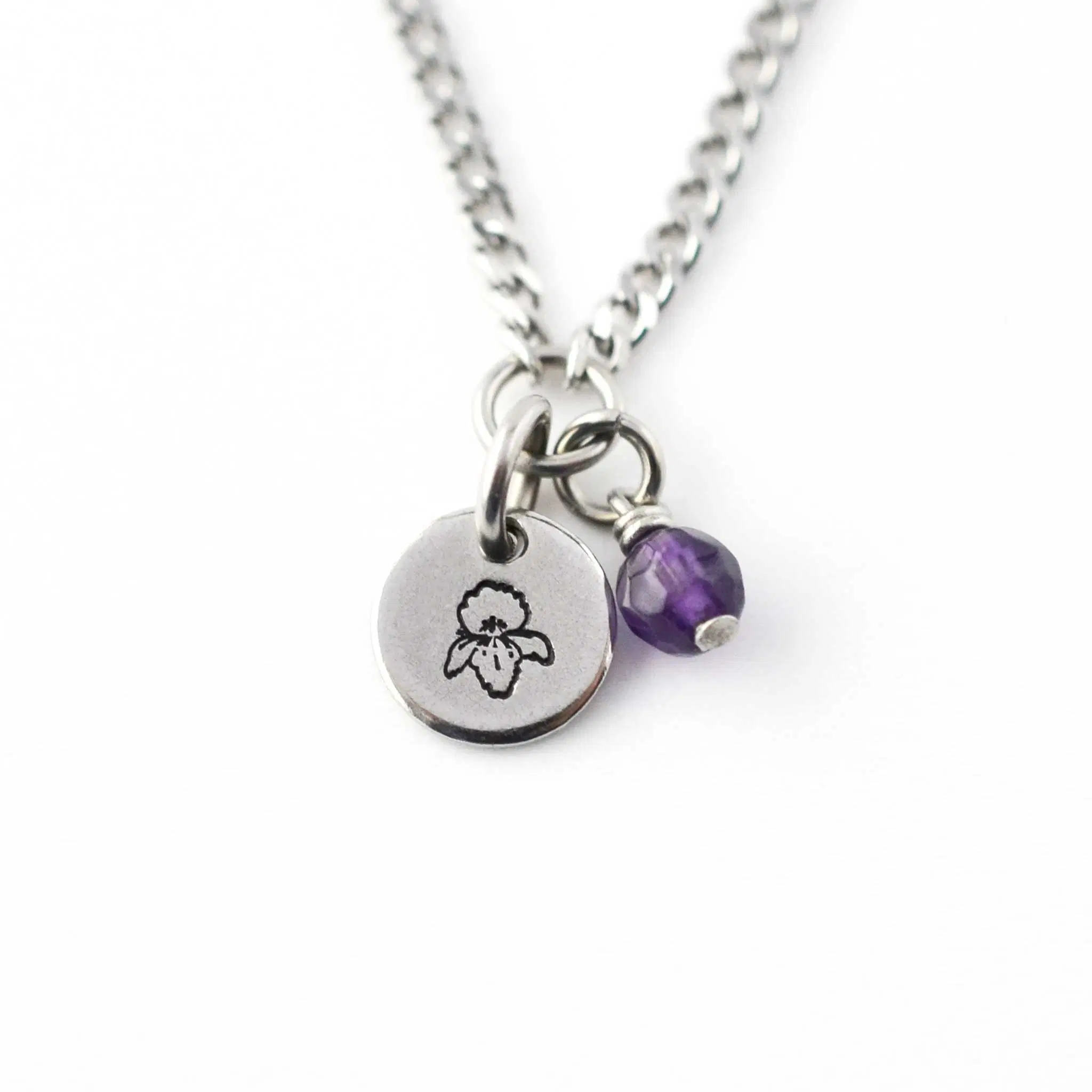 February Birthflower & Birthstone Necklace, Violet & Amethyst, Handmade Personalised Jewellery