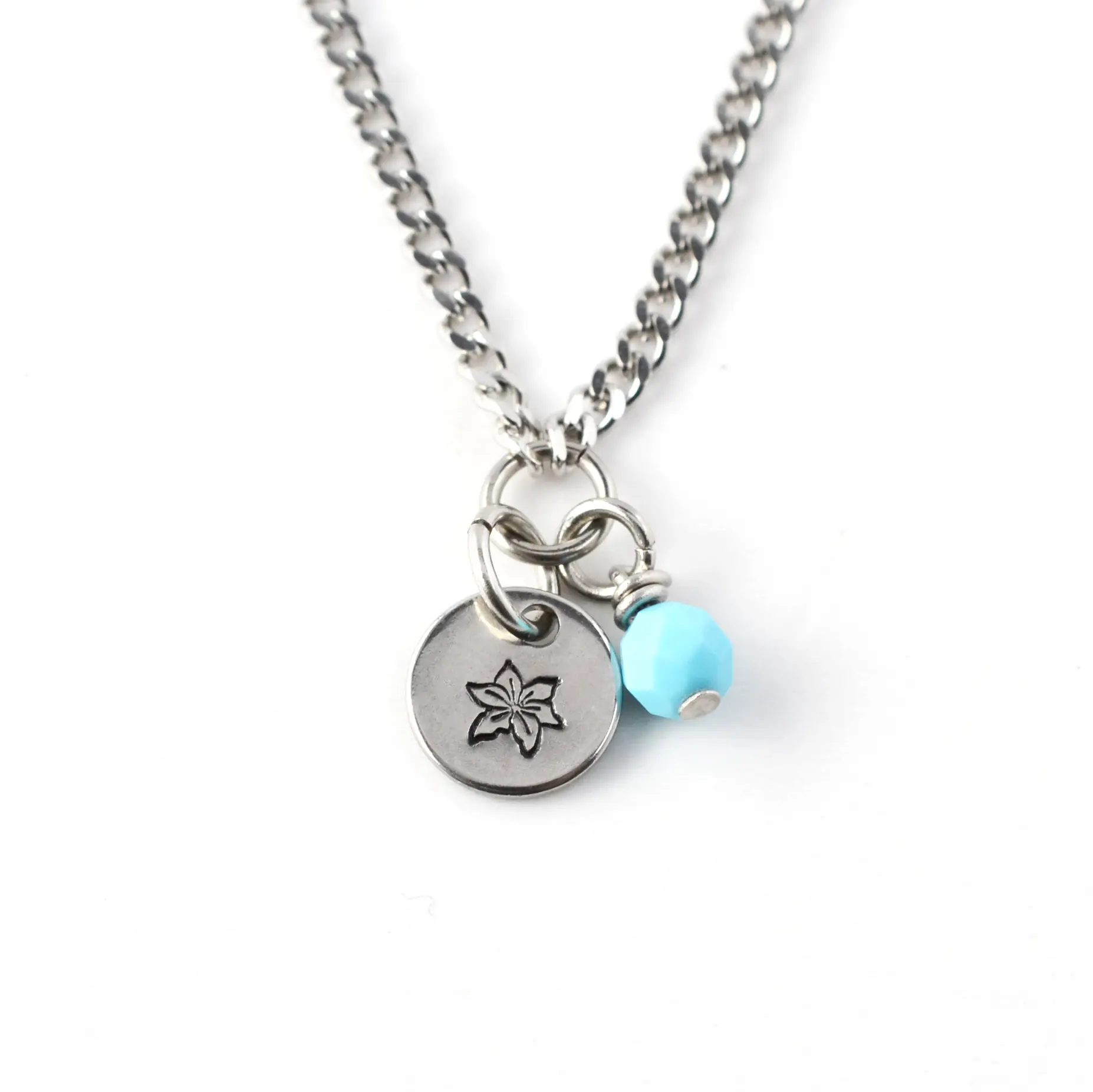 December Birthflower & Birthstone Necklace, Poinsettia & Turquoise, Handmade Personalised Jewellery