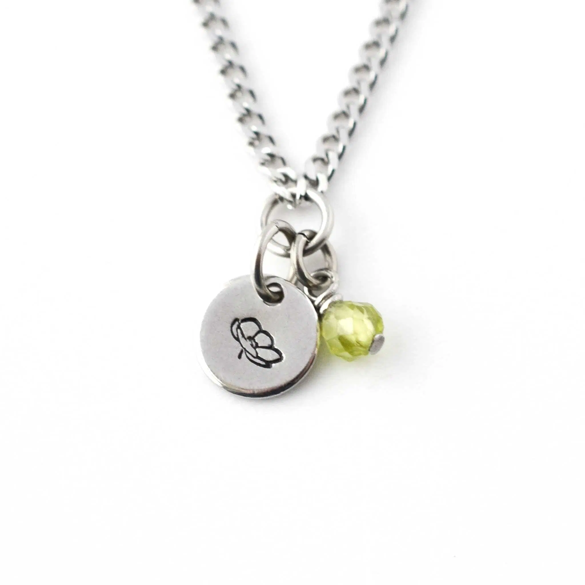 August Birthflower & Birthstone Necklace, Poppy & Peridot, Handmade Personalised Jewellery
