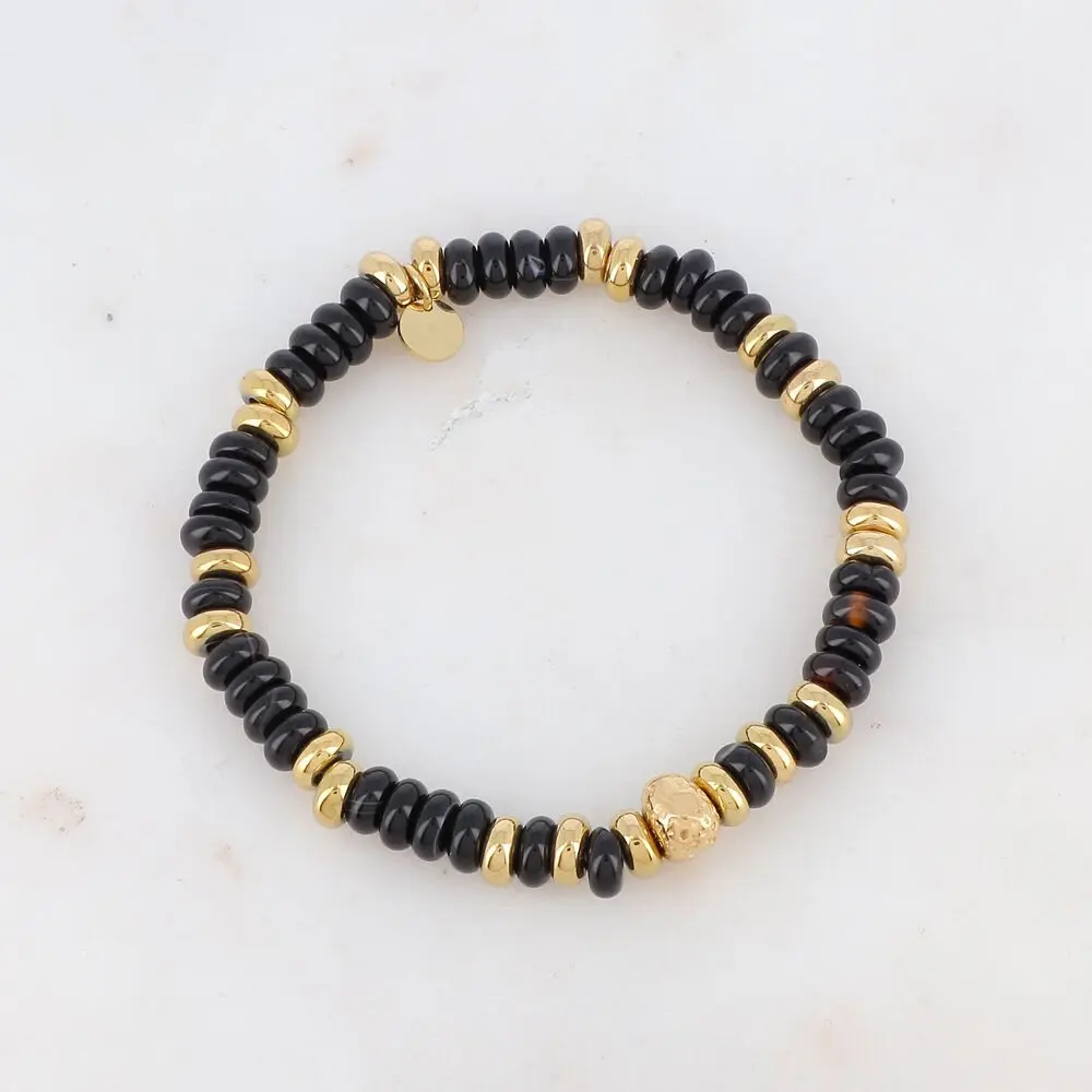 Elastic bracelet with natural stones and metallic beads