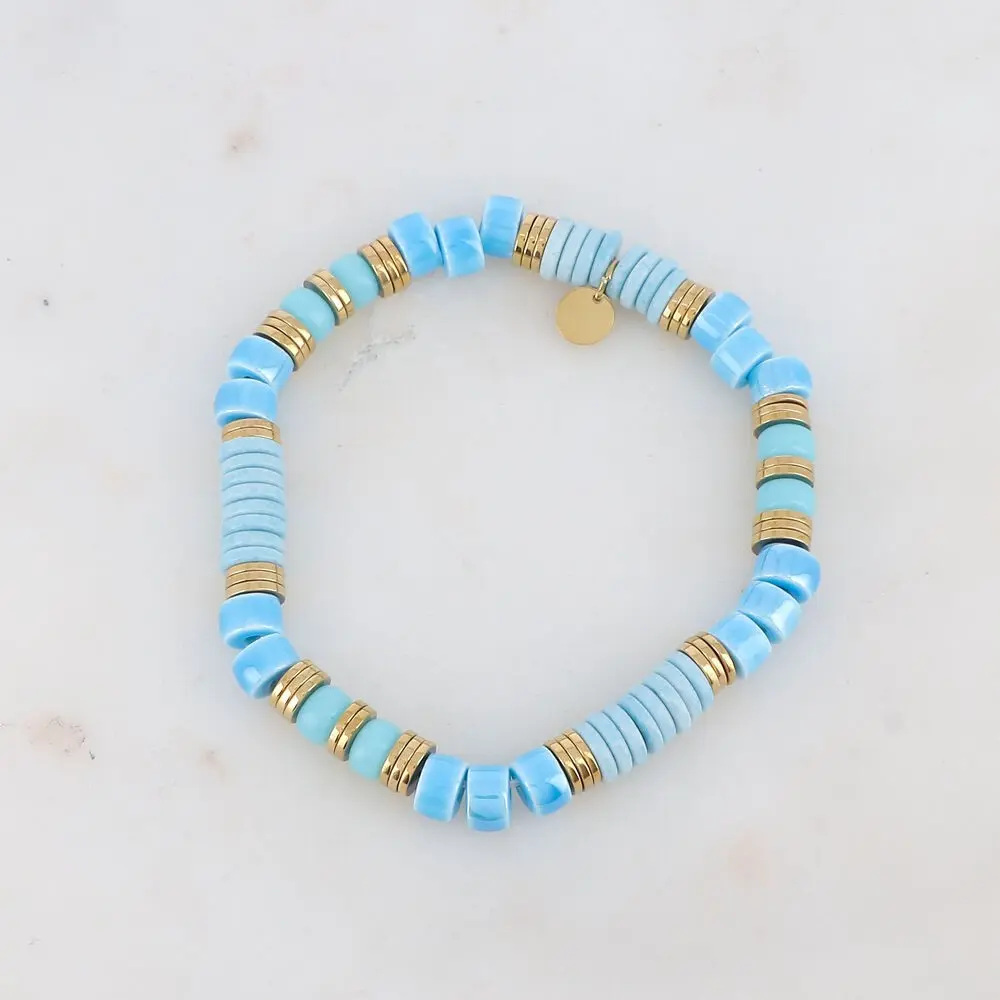 Elastic bracelet with ceramic beads and natural stone