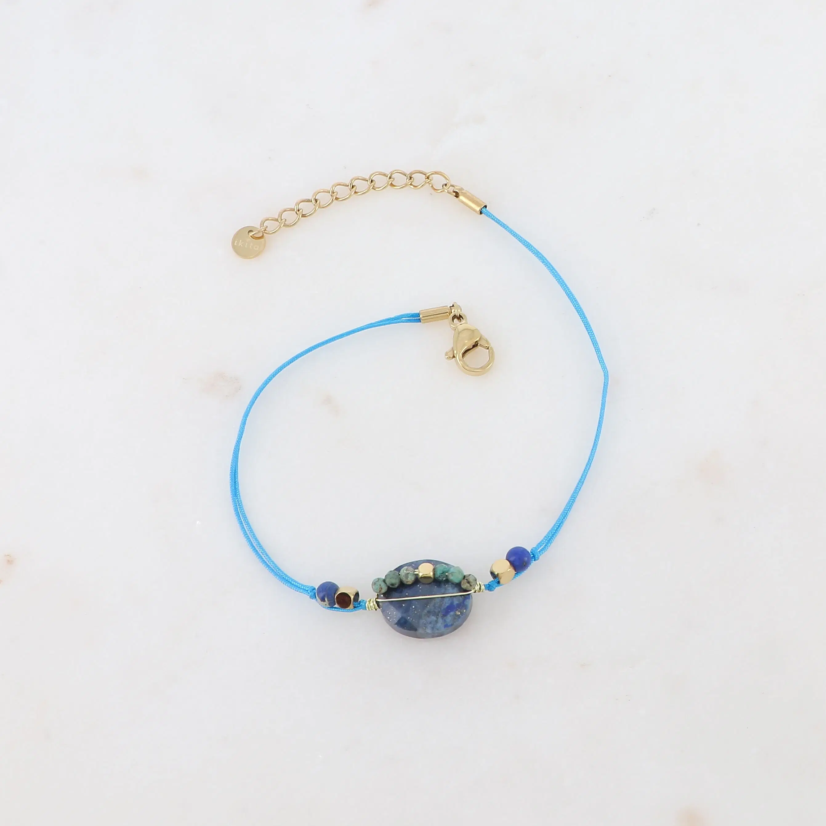 Two-row cord bracelet with natural stones