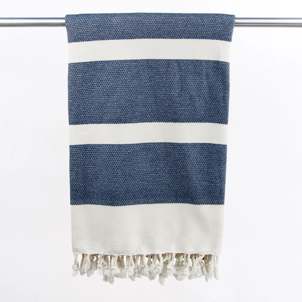 Serviette de hammam en coton biologique Dalya 100 x 200 cm bleu acier