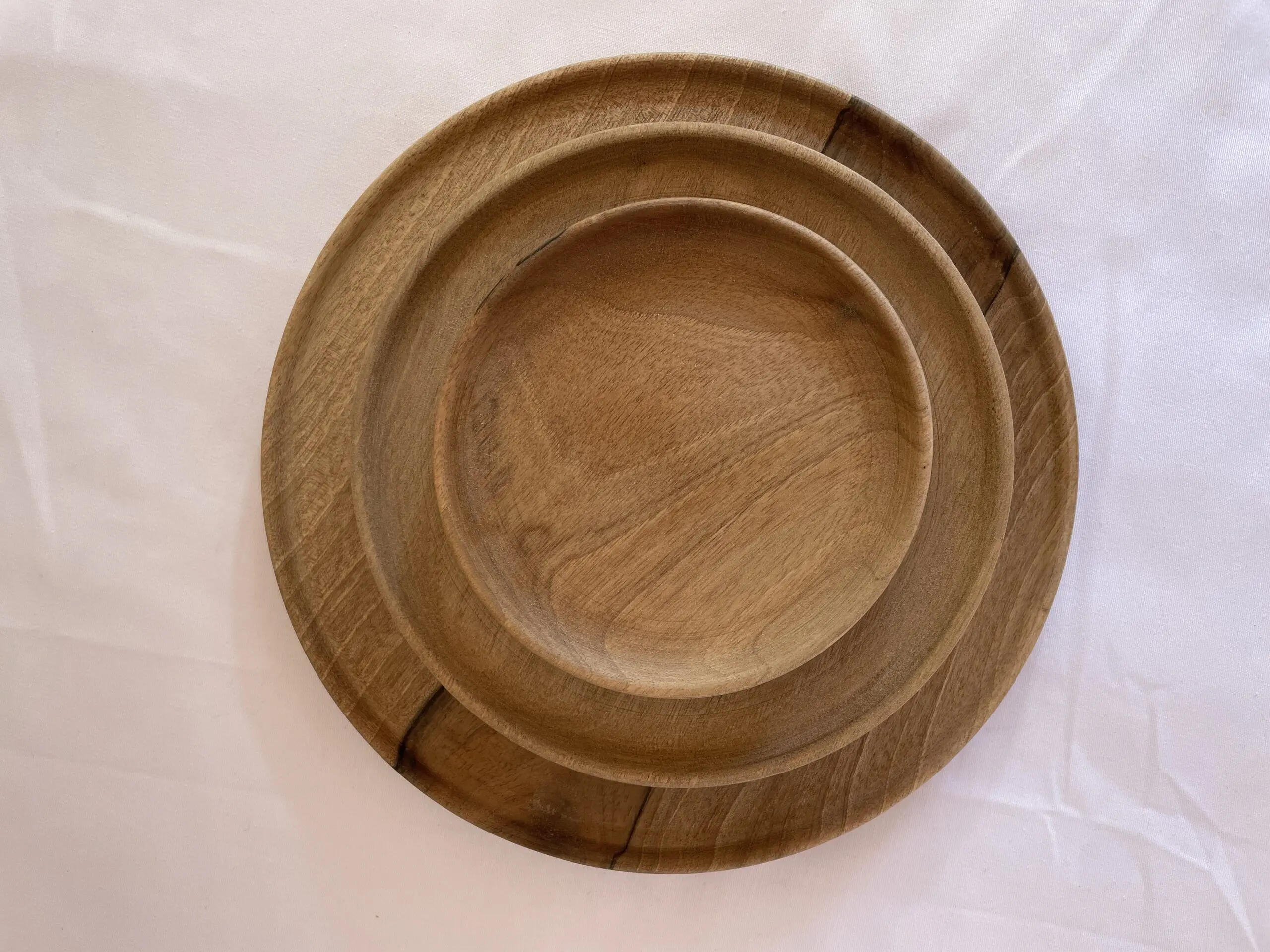 Wooden Plates Set of 3 - Handcrafted Sustainable Serving Plates Rustic Dining