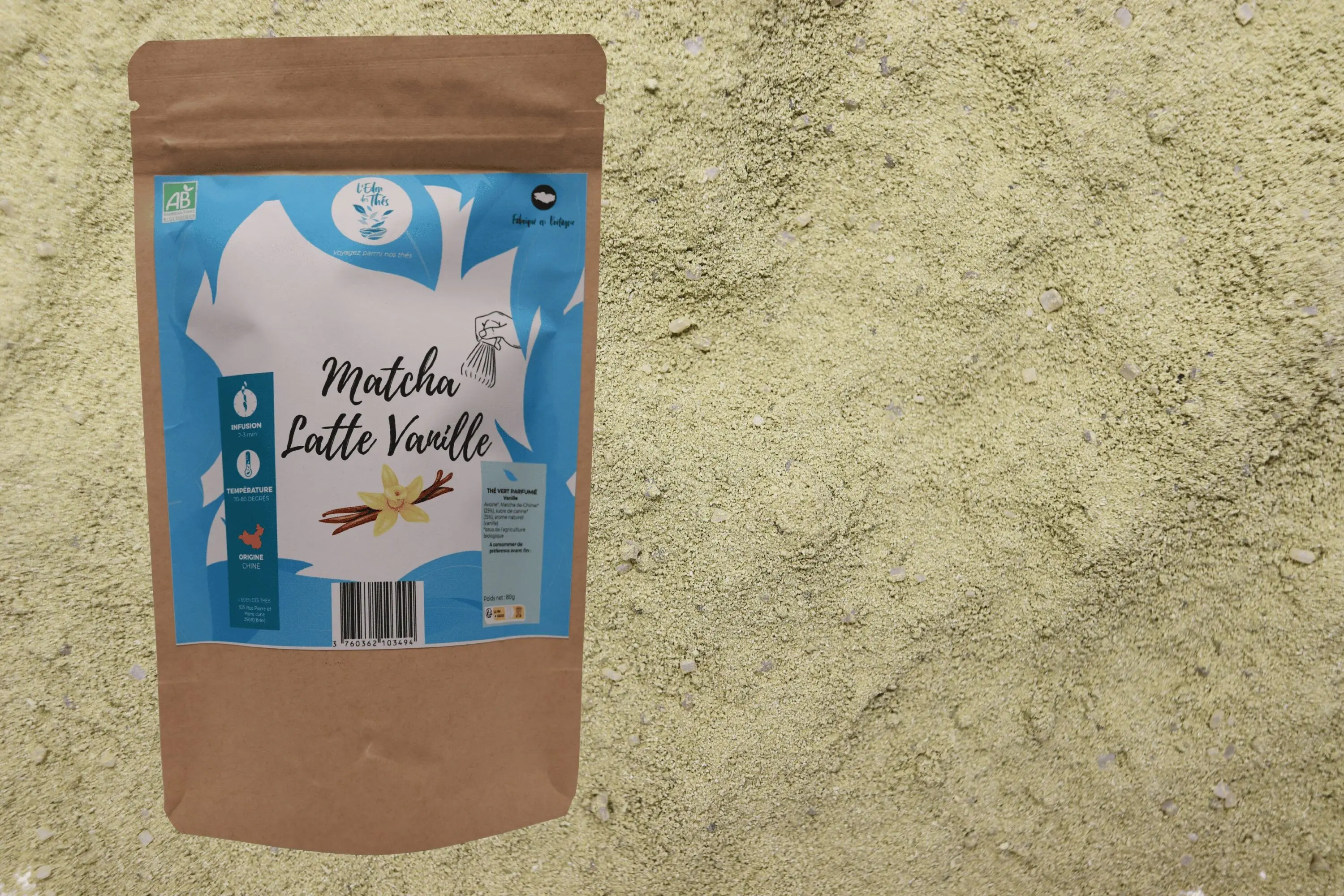 Veganer Matcha Latte – Vanille – 80g Beutel
