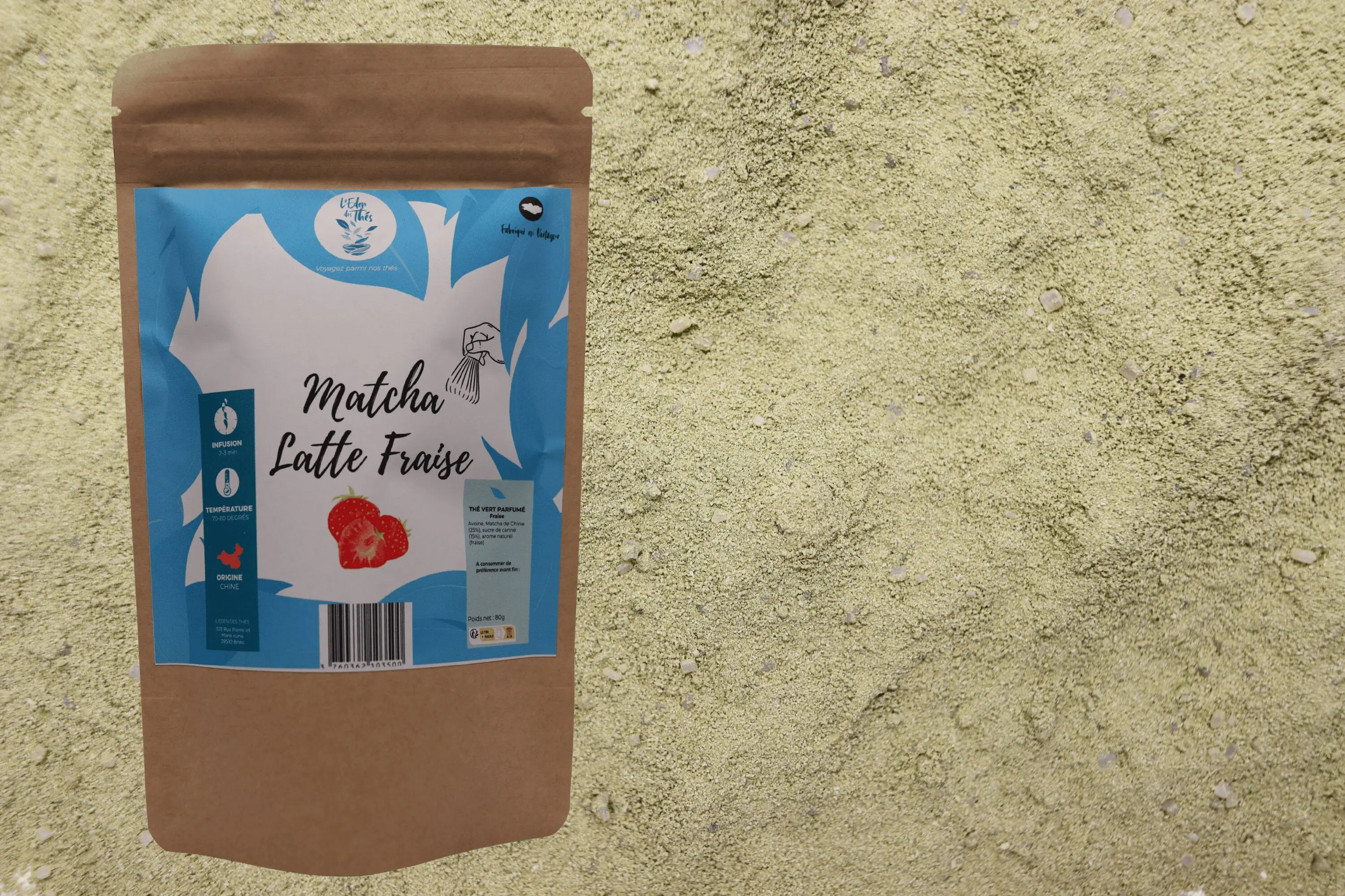 Veganer Matcha Latte – Erdbeere – 80g Beutel