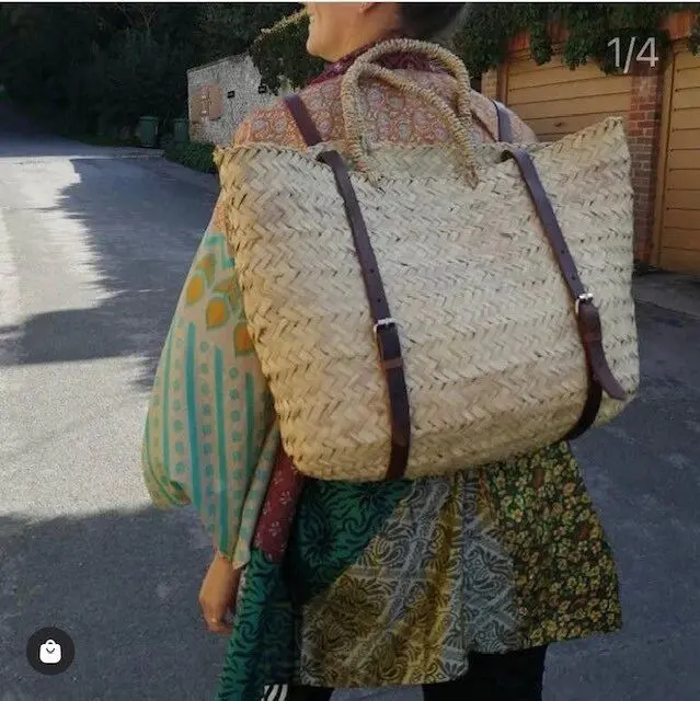 French Market Backpack Andalucia 36cm - Handmade Moroccan Basket Leather Straps