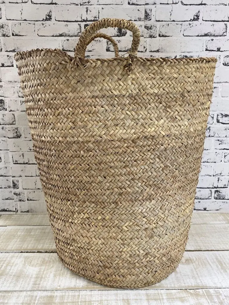 Laundry Basket Large 50cm - Handmade Moroccan Rustic Weave Basket Sisal Handle