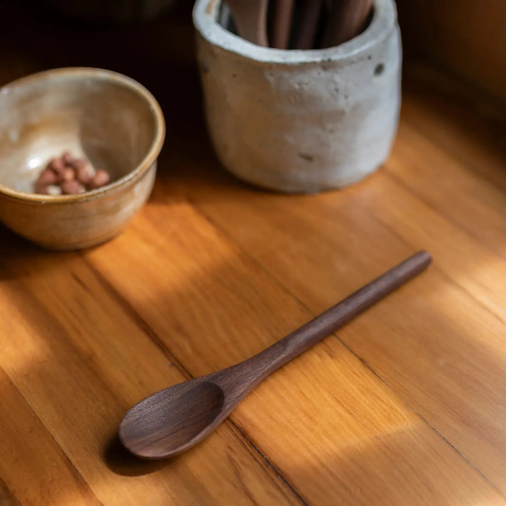 Wooden Spoons Walnut - Handcarved Natural Kitchen Utensils 3 Sizes Non-Toxic Cooking