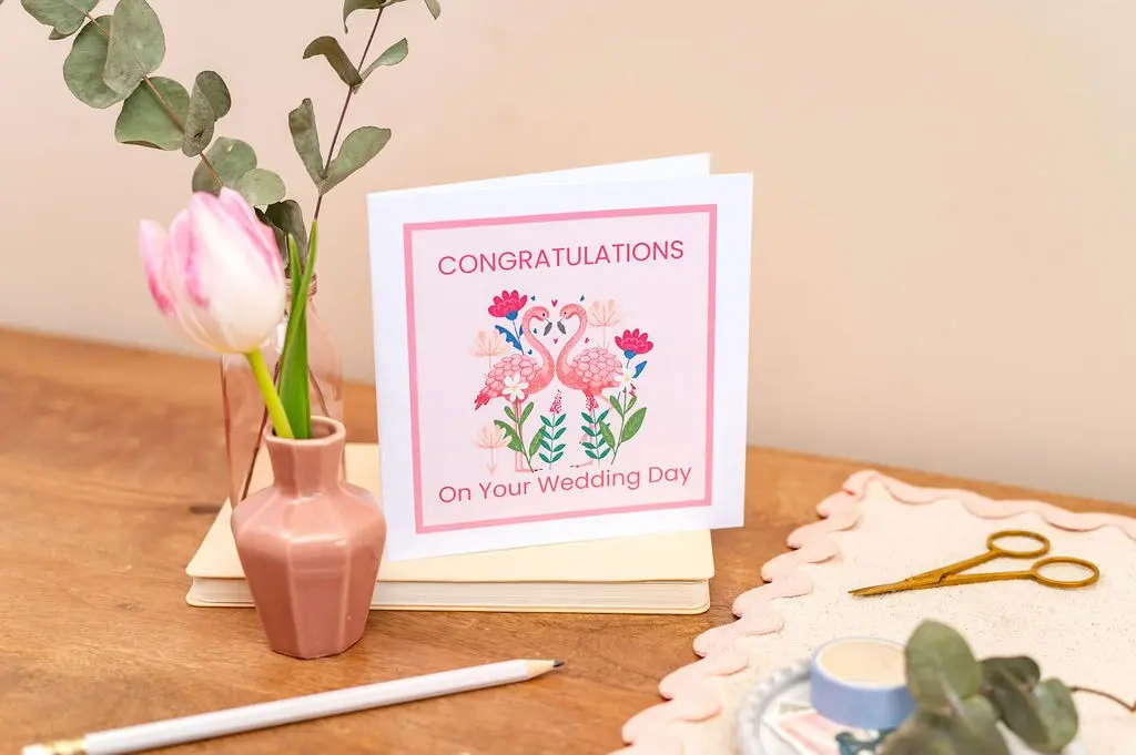 Carte de félicitations pour votre mariage - Motif flamants roses