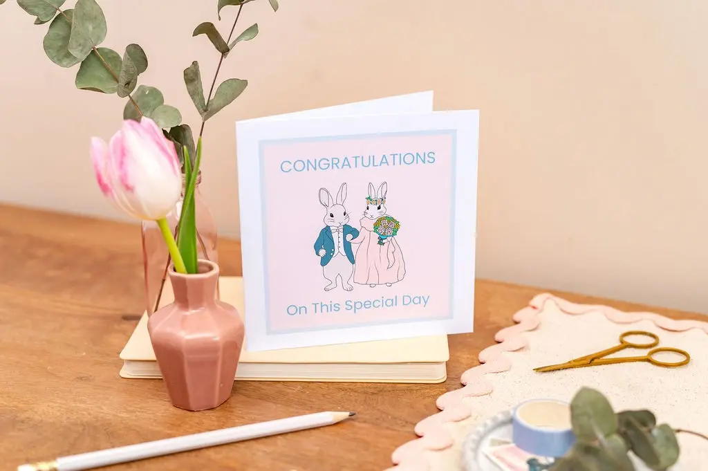 Carte de félicitations pour ce jour si spécial, M. et Mme Bunny Design