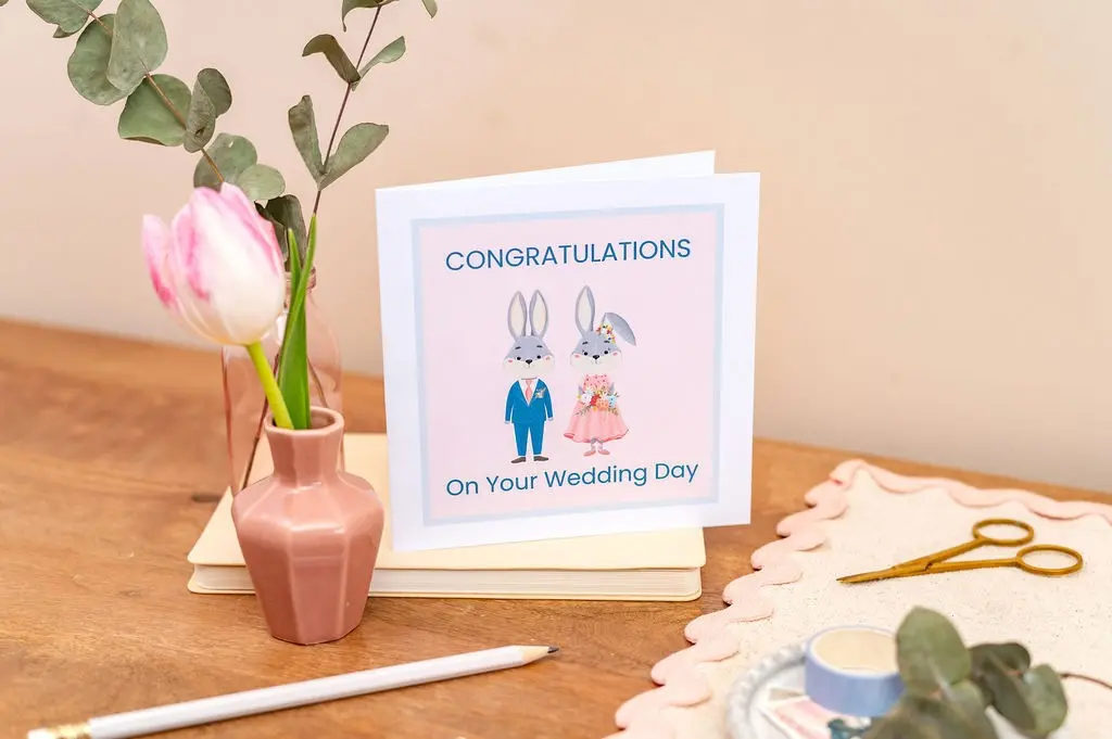 Carte de félicitations pour votre mariage - Motif : Deux lapins