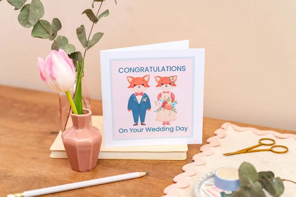 Carte de félicitations pour votre mariage, bébé M. et Mme Renard